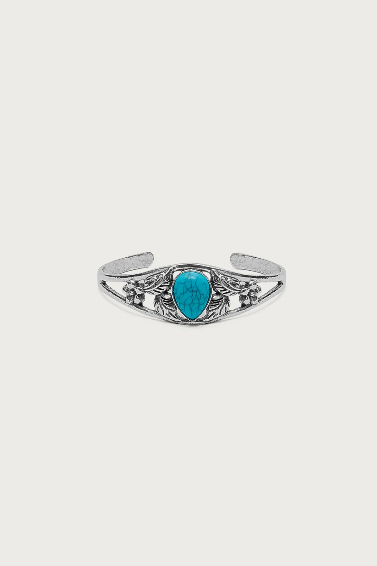 Vintage Stone & Flower Cuff Bracelet - Image 2