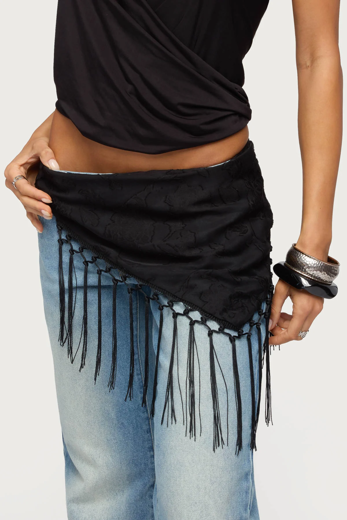 Floral Fringed Waist Scarf