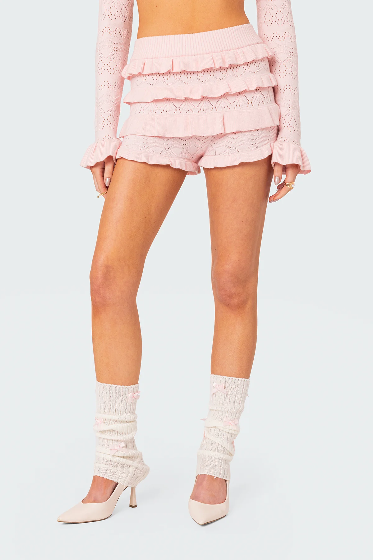 Lindsay Ruffle Knitted Shorts - Image 2