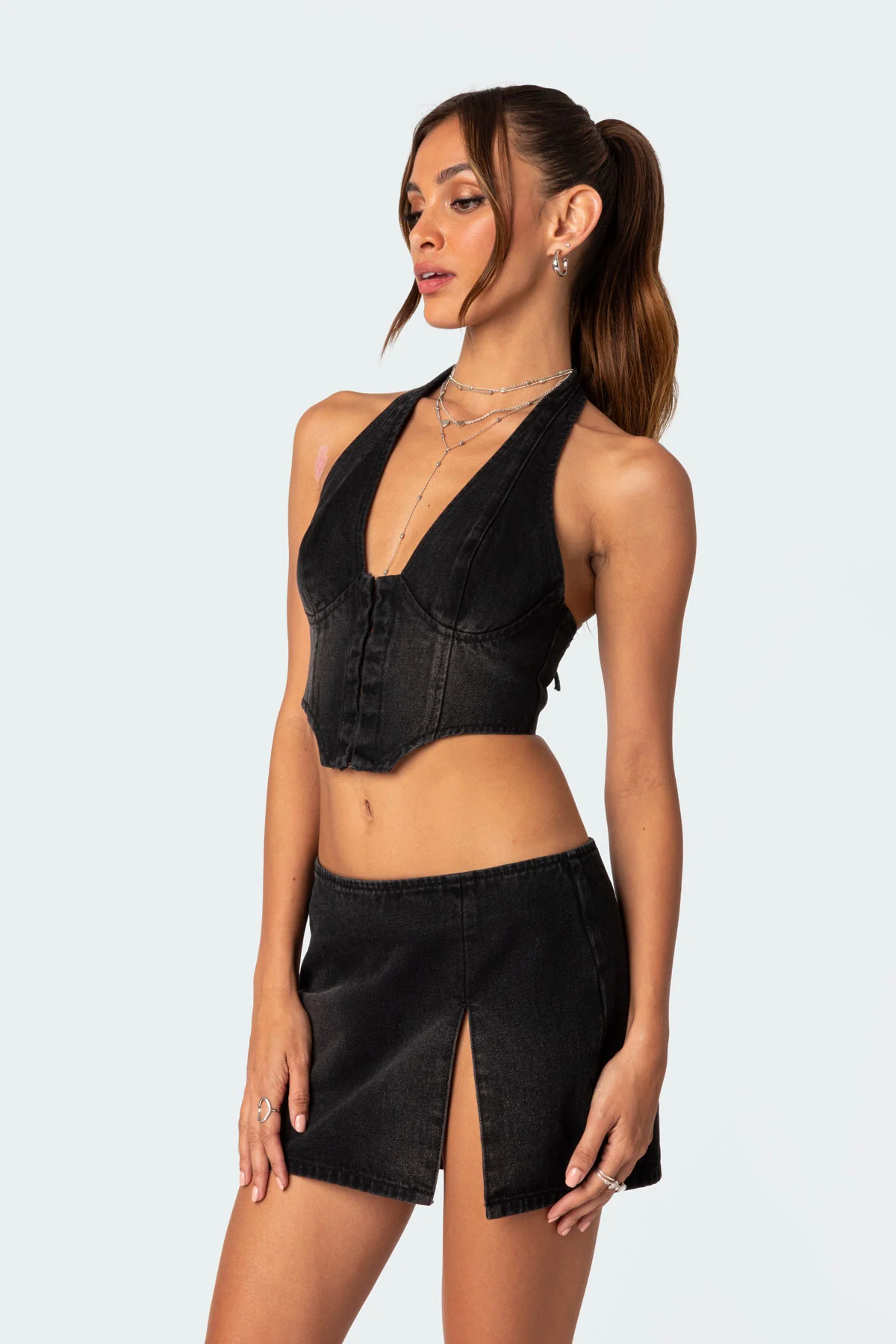 Katrina Lace Up Denim Corset - Image 3