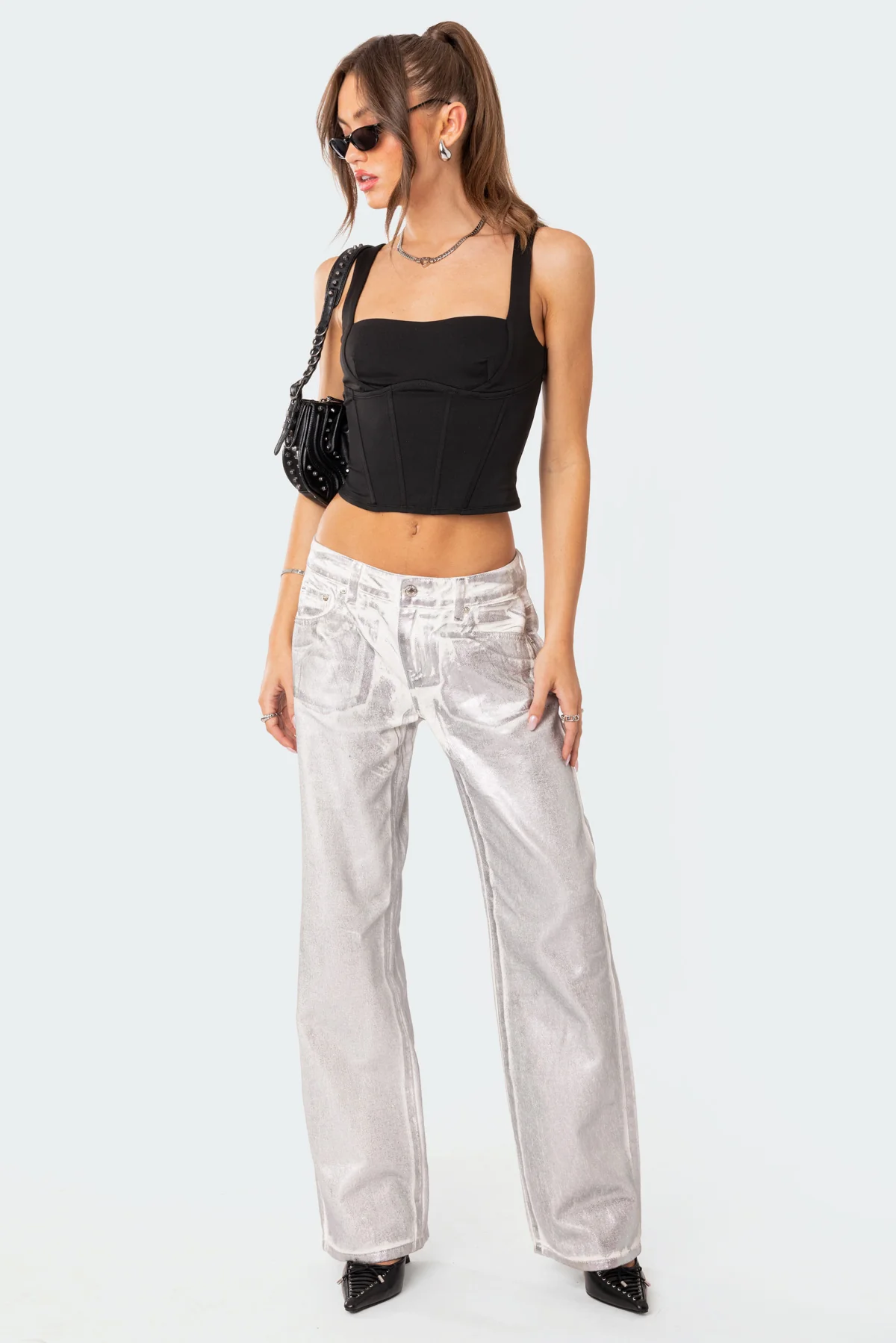 Jolene Metallic Low Rise Wide Leg Jeans