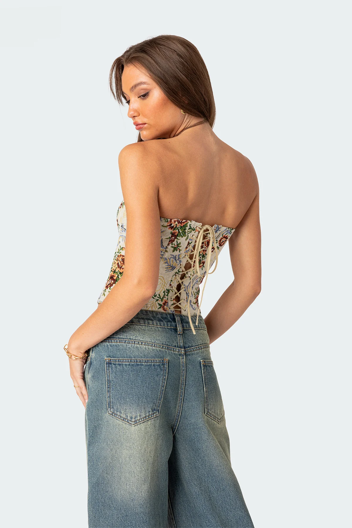 Floral Tapestry Lace Up Corset - Image 4