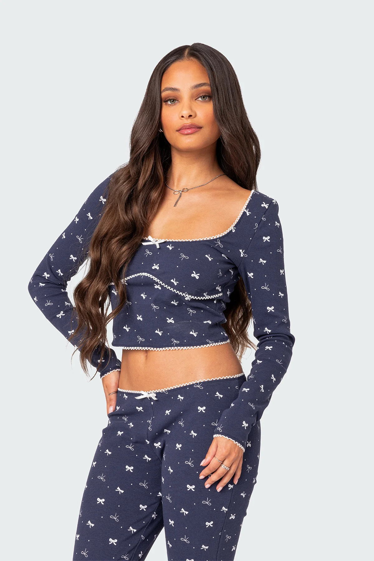 Bradley Bow Print Ribbed Pajama Top - Image 3