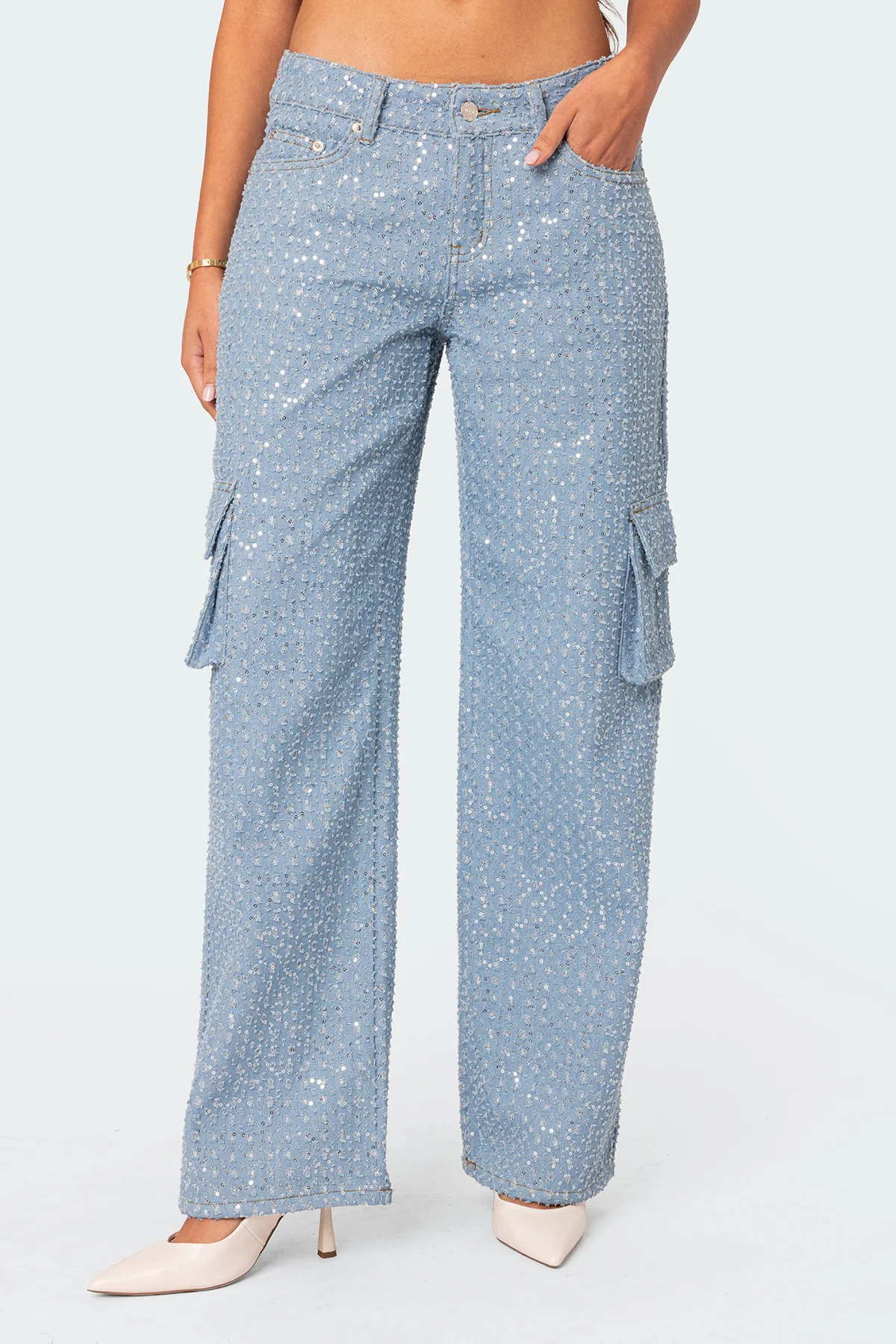 Icing Sequin Low Rise Baggy Cargo Jeans - Image 2