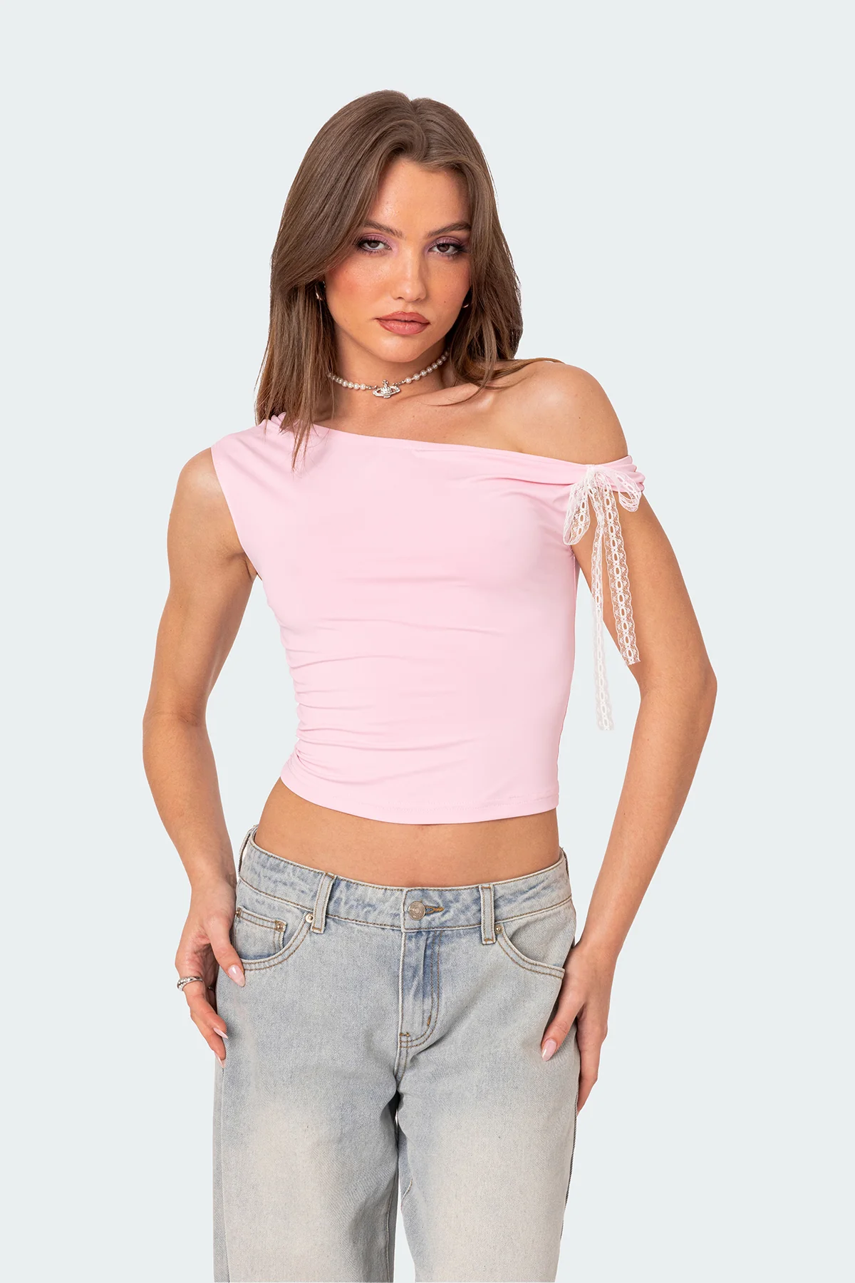 Lace Bow Asymmetric Top - Image 2