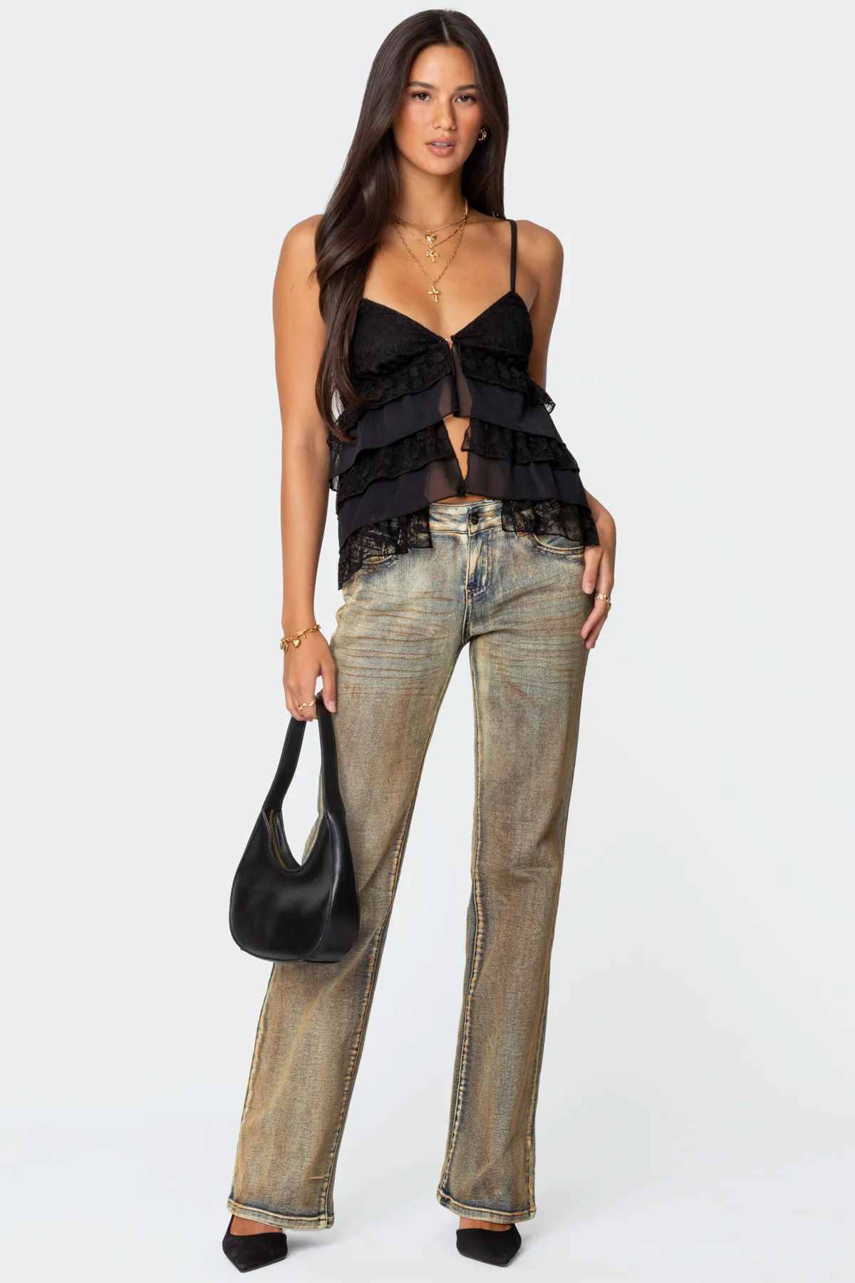 Lacey Split Front Ruffle Tank Top - Image 2