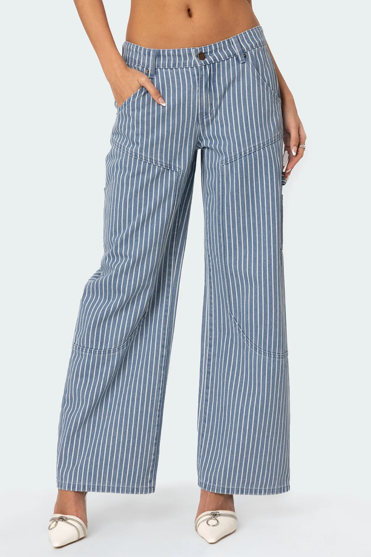 Striped Low Rise Baggy Carpenter Jeans - Image 2