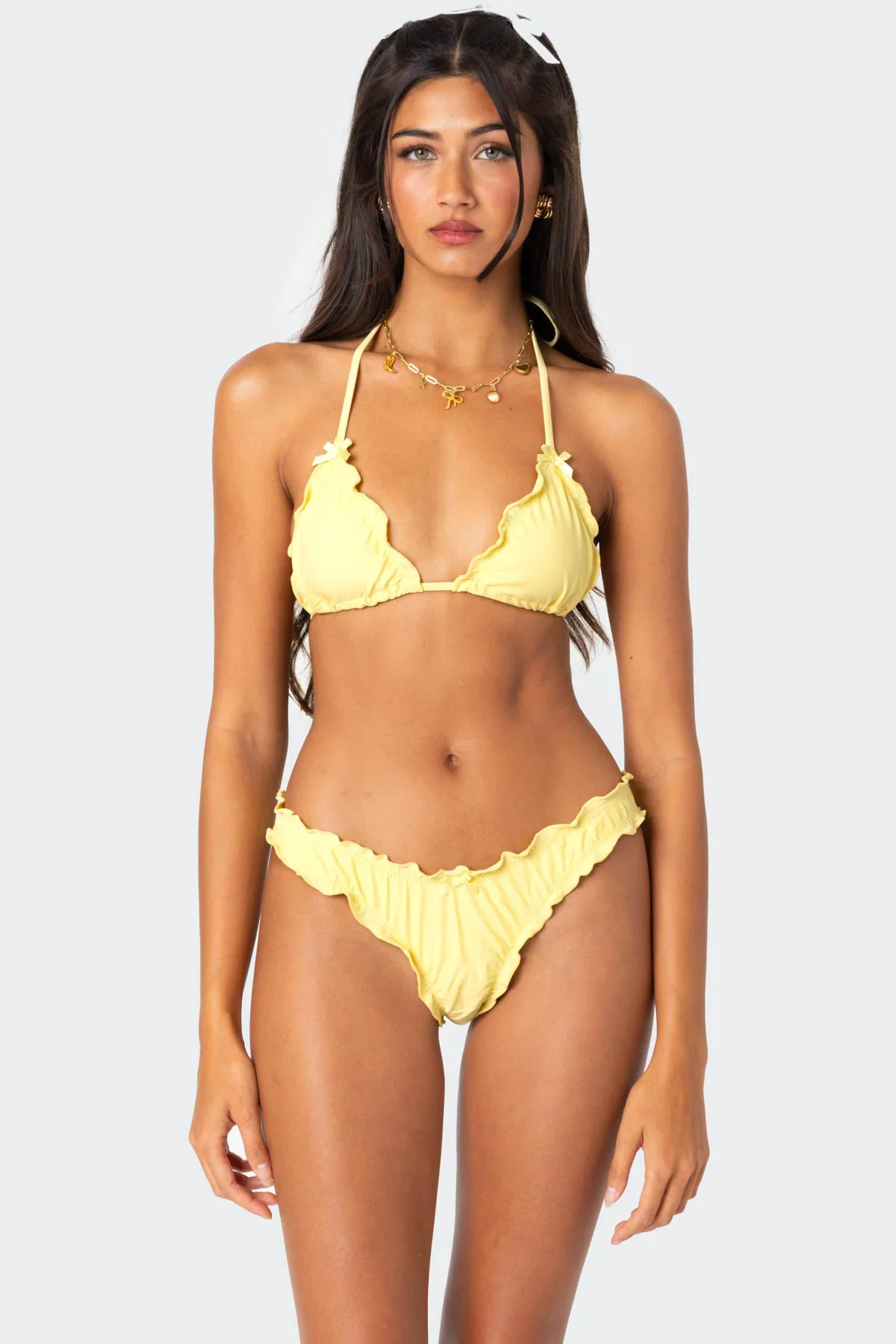 Golden Ruffle Edge Triangle Bikini Top