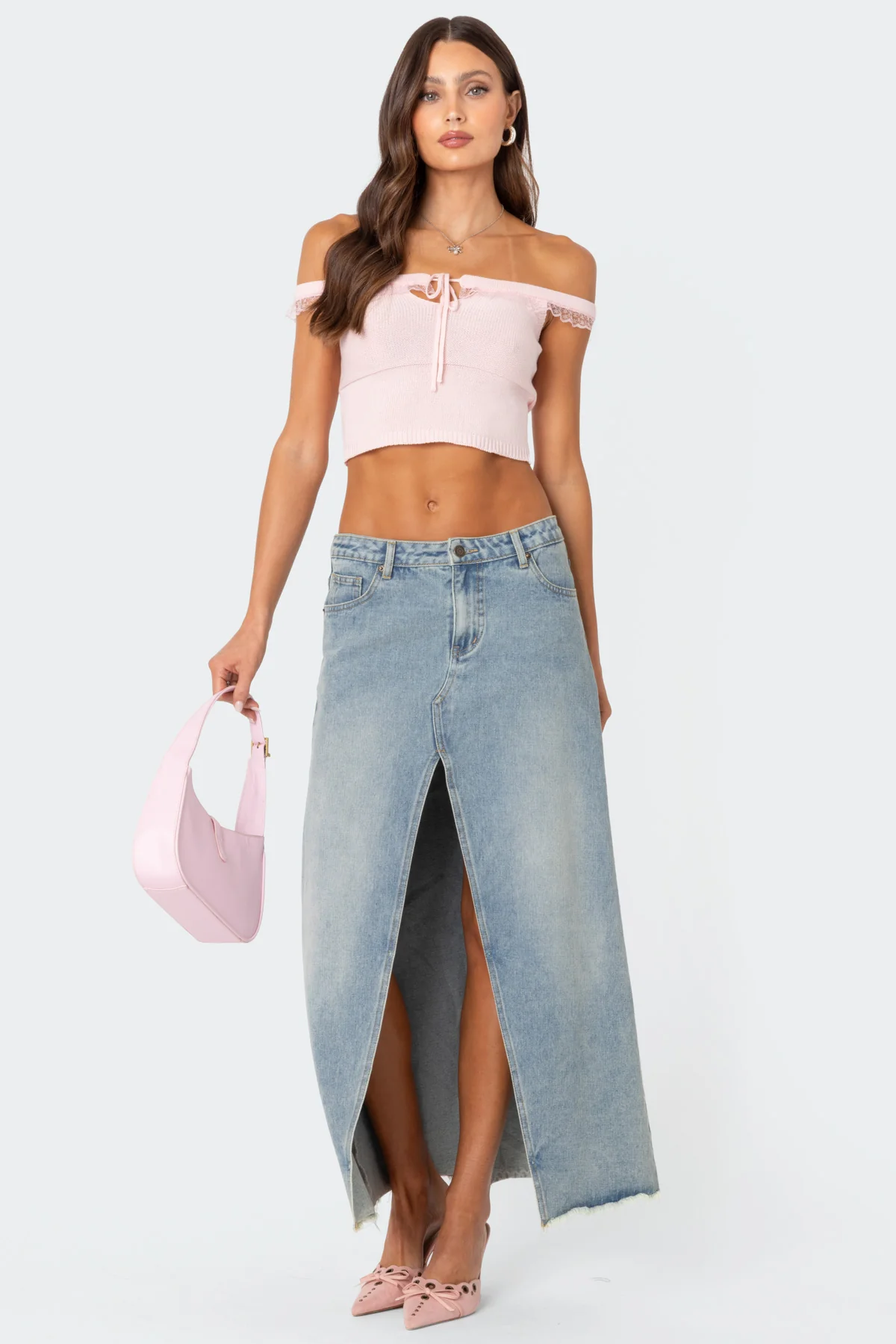Off Shoulder Trimmed Knit Top - Image 2
