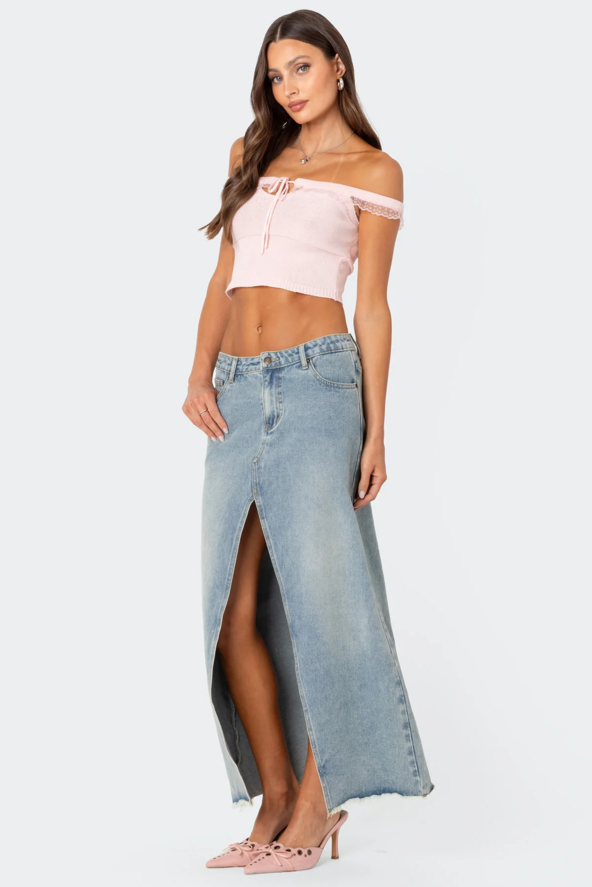 Off Shoulder Trimmed Knit Top - Image 3