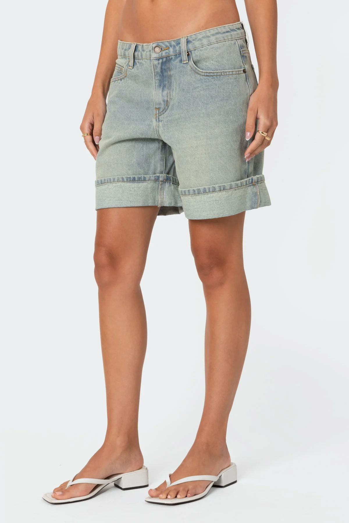 Cuffed Washed Denim Bermuda Shorts - Image 4