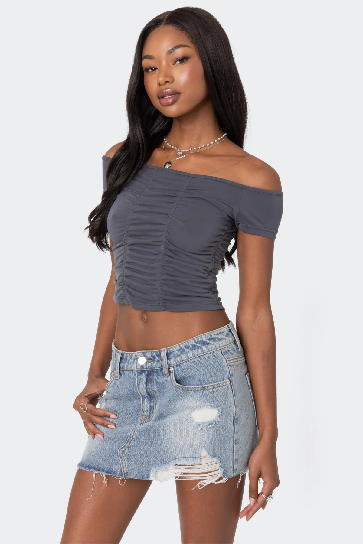 Triple Ruched Off Shoulder Top - Image 3