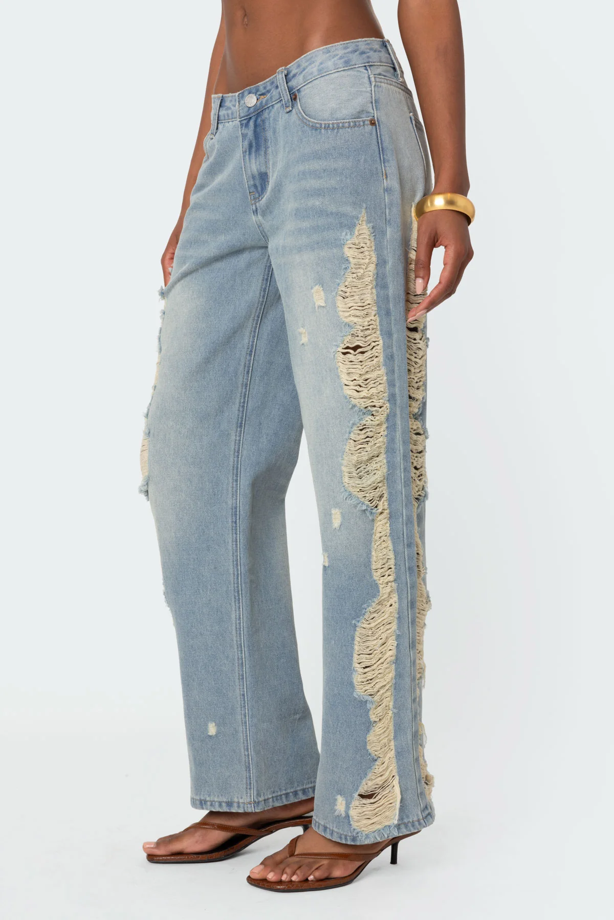 Distressed Washed Low Rise Baggy Jeans - Image 3