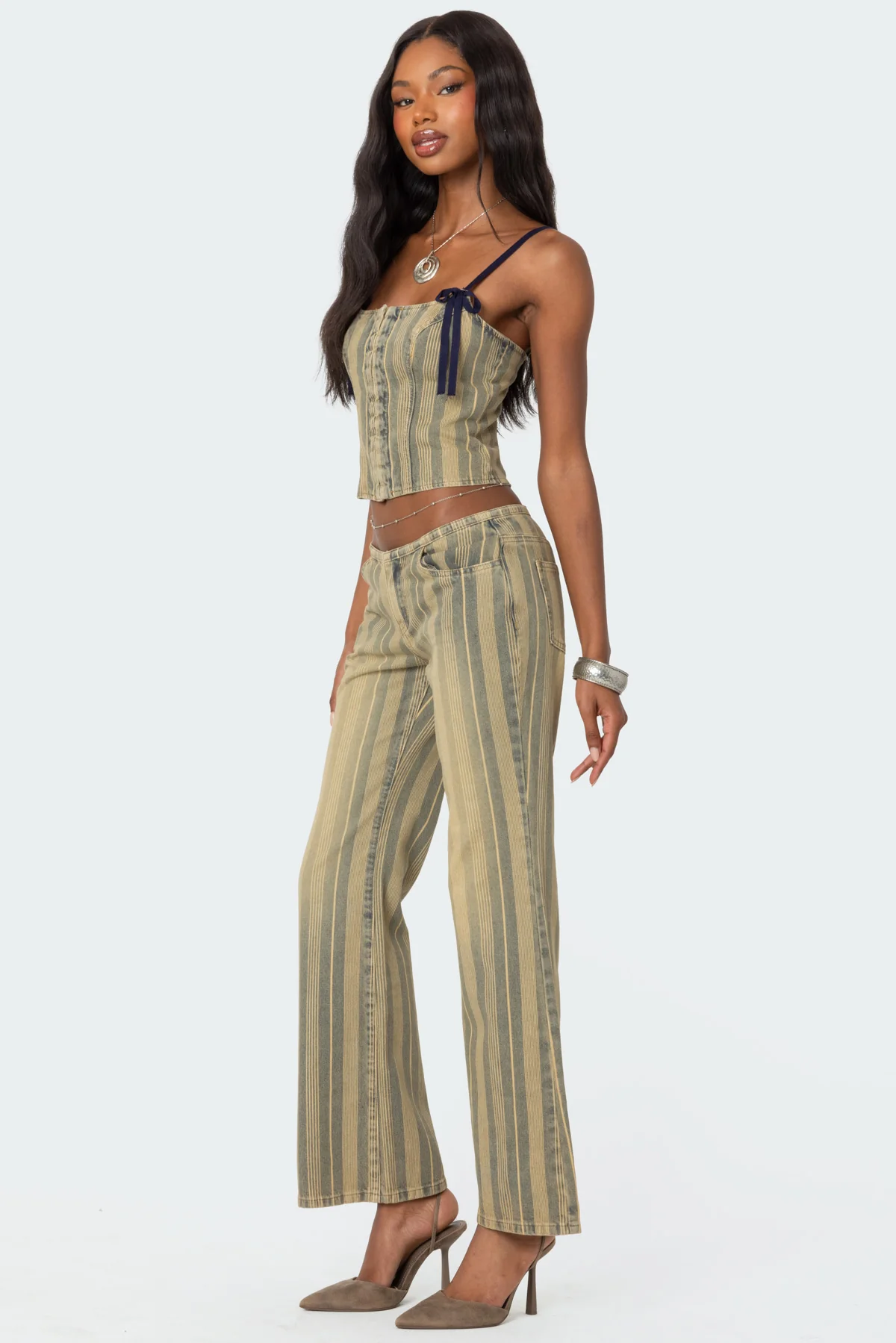 Eternity Pinstripe Low Rise Flared Jeans - Image 3