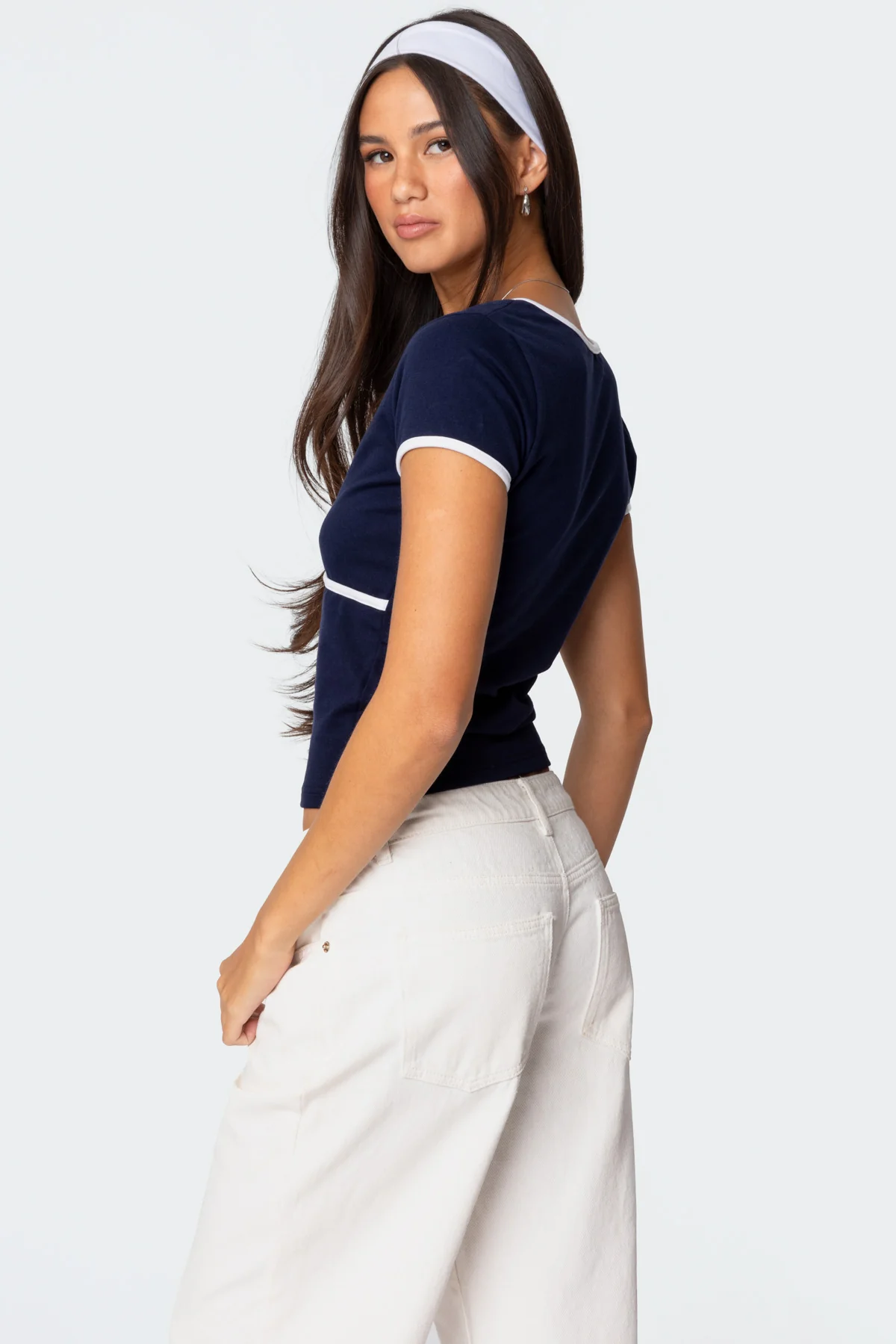 Alicia Contrast V Neck Top - Image 4