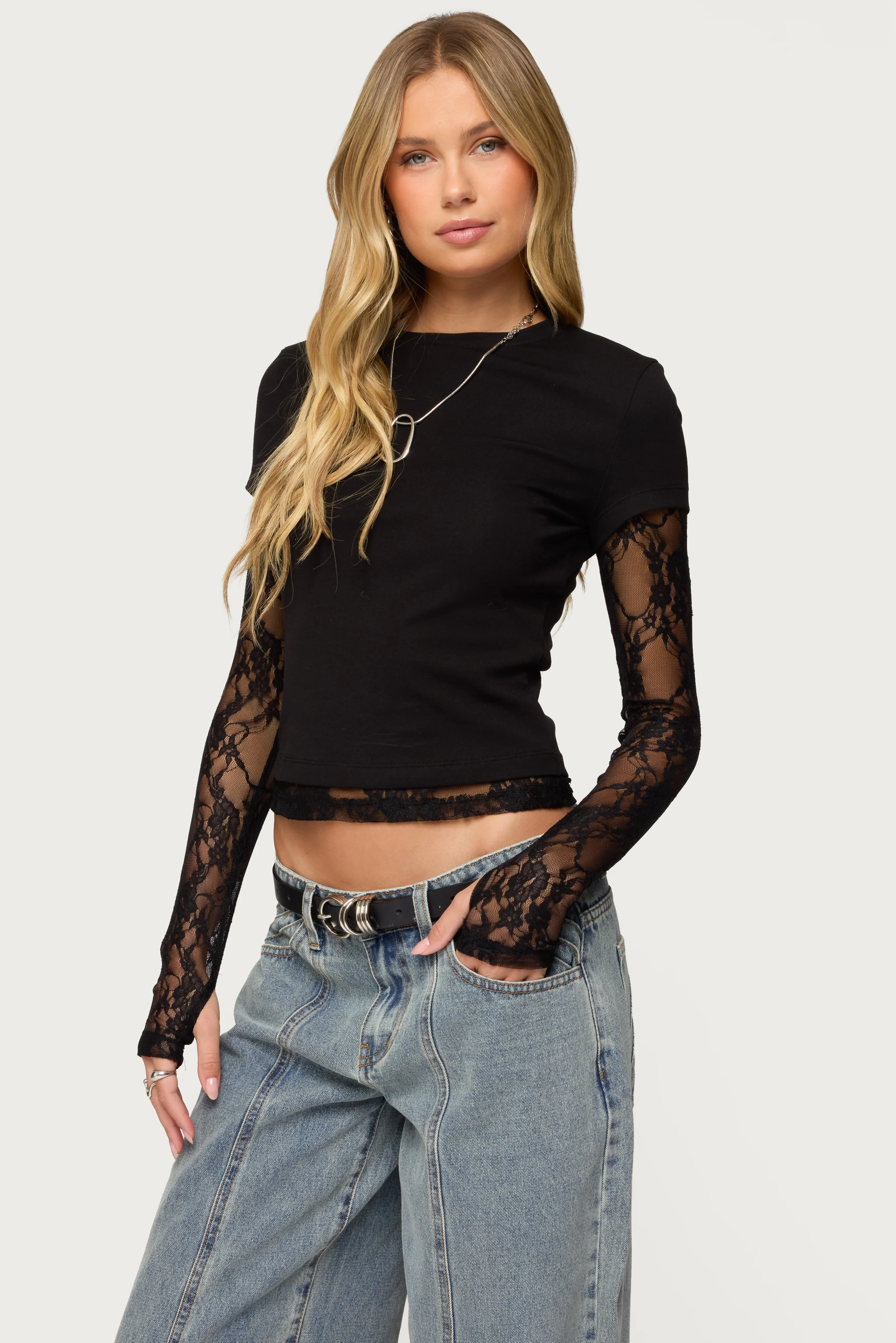 Layered Lace Sleeve Top - Image 3