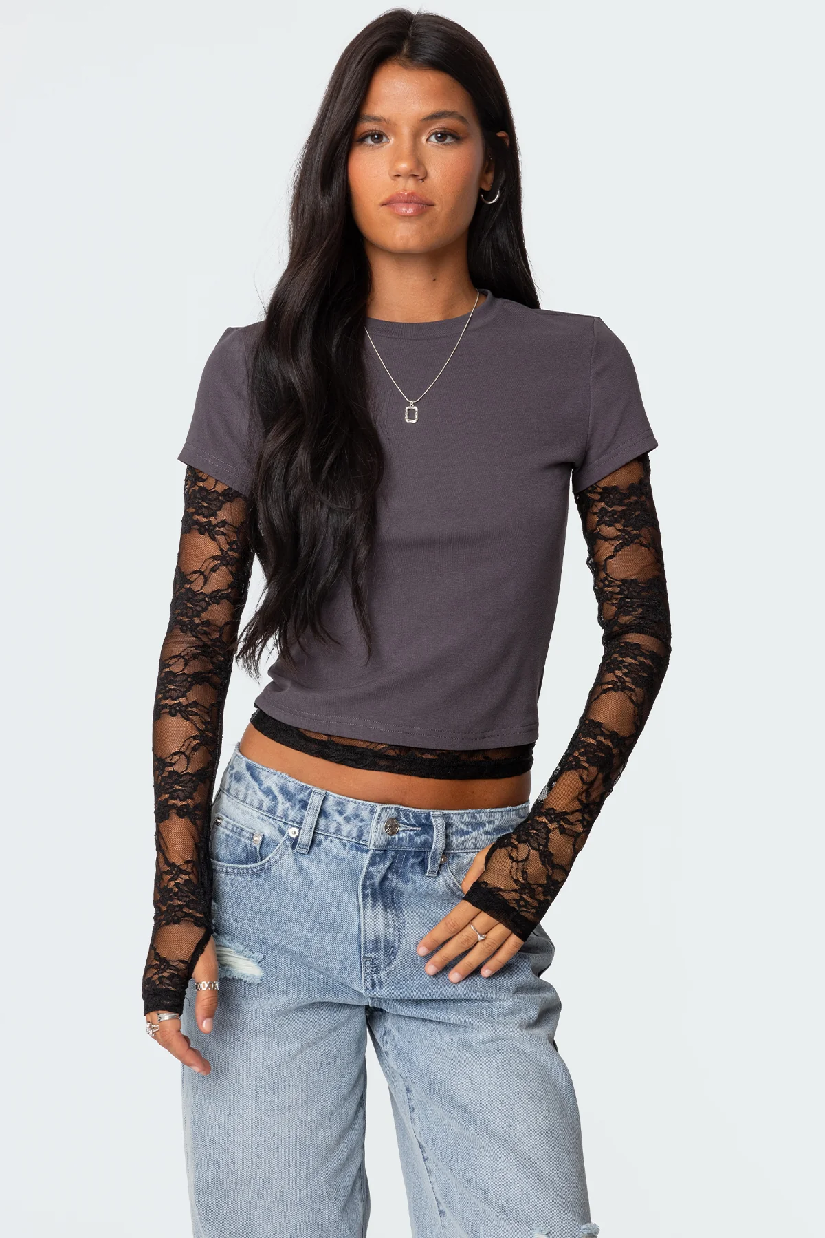 Layered Lace Sleeve Top