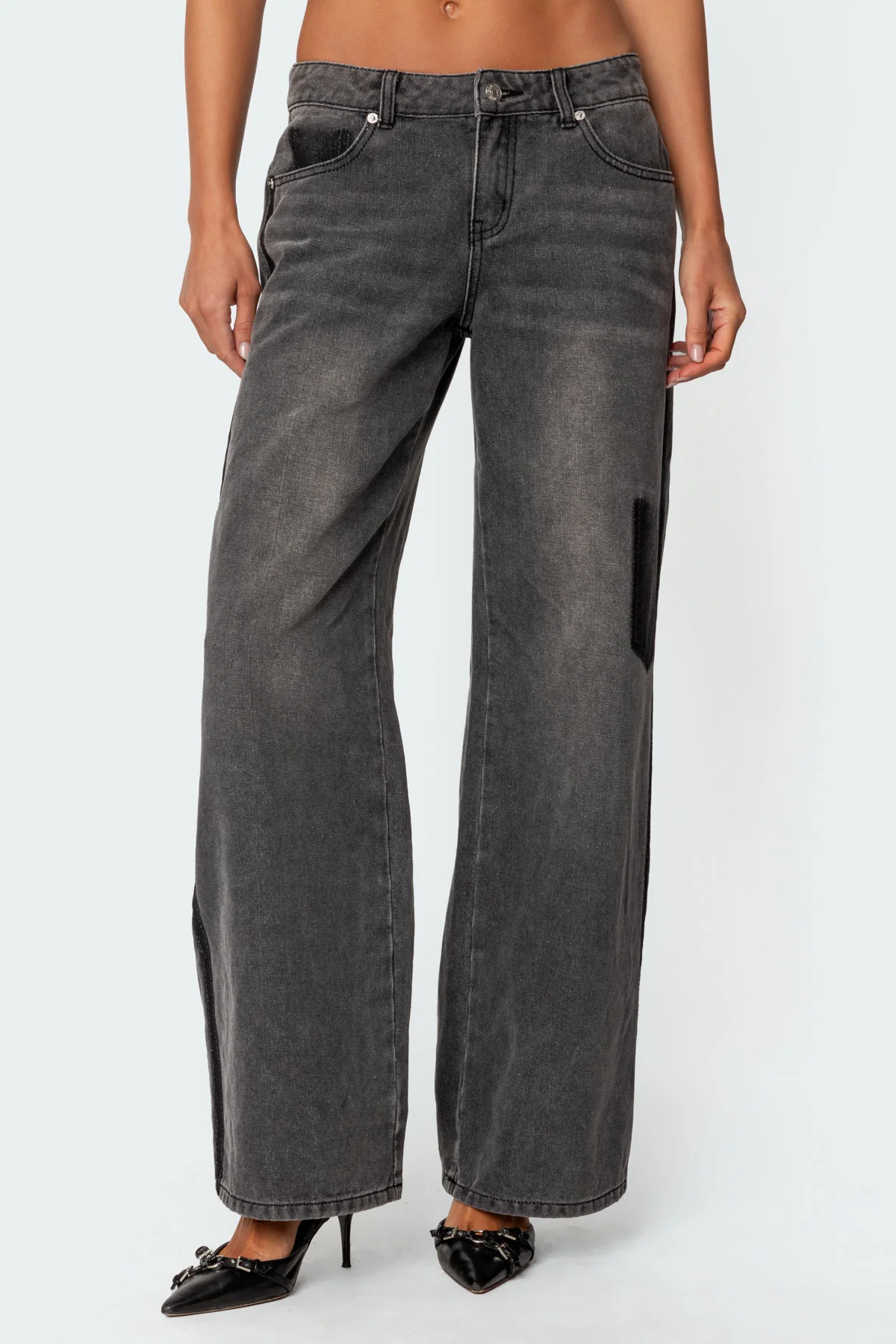 Contrast Pocket Washed Low Rise Baggy Jeans - Image 2