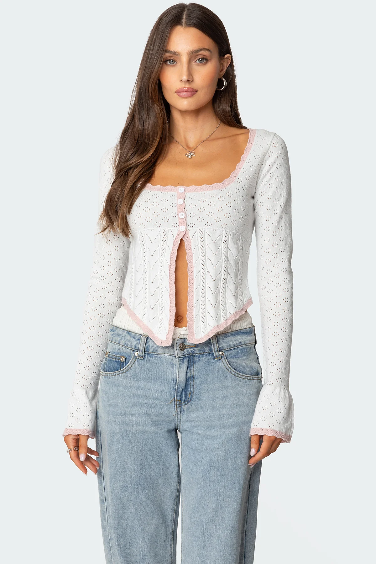 Abbie Split Front Pointelle Top