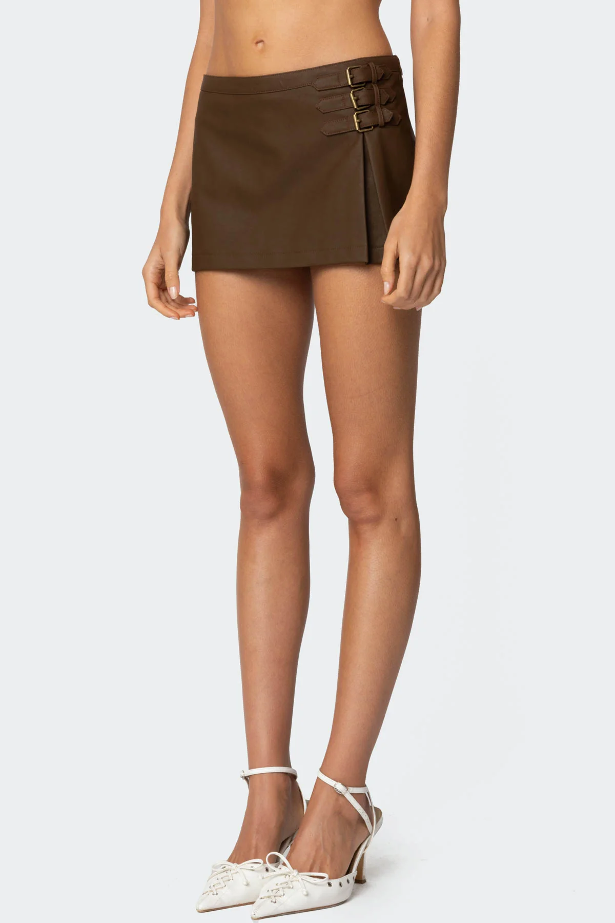Triple Belt Faux Leather Mini Skort - Image 2