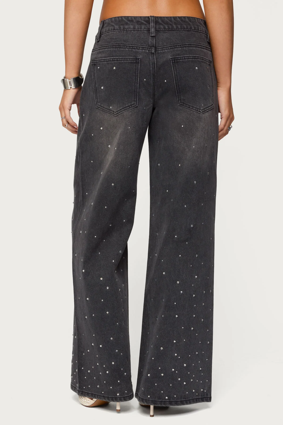 Rhinestone Washed Low Rise Baggy Jeans - Image 4
