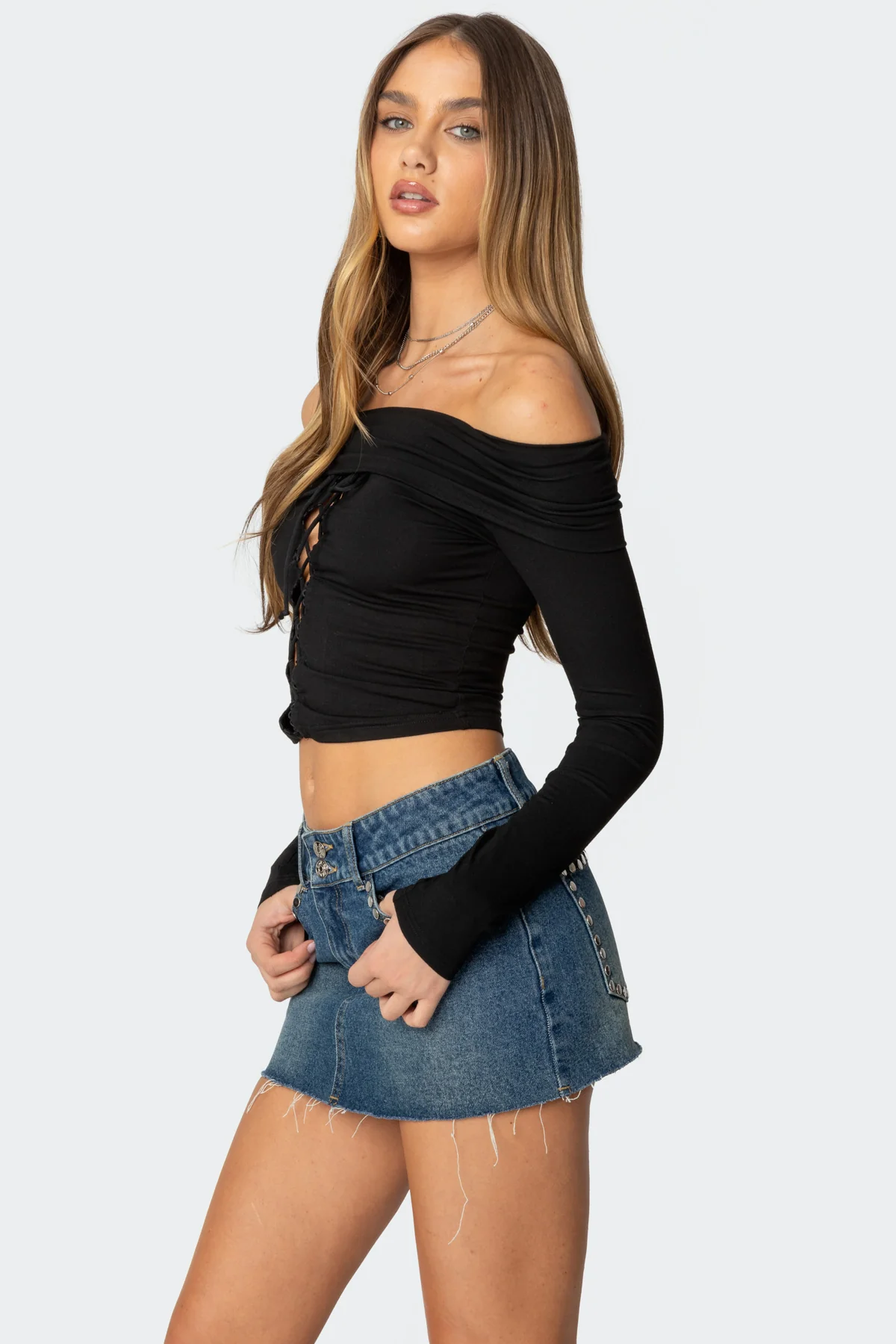 Lace Up Fold Over Top - Image 3