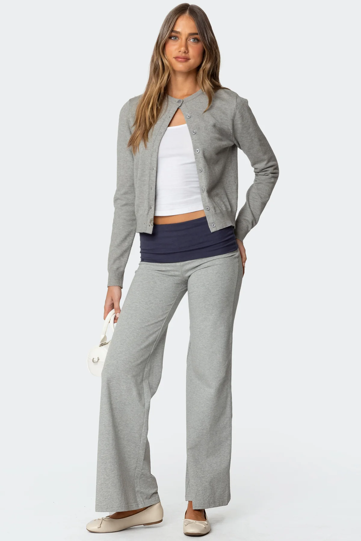 Wide Leg Contrast Foldover Pants