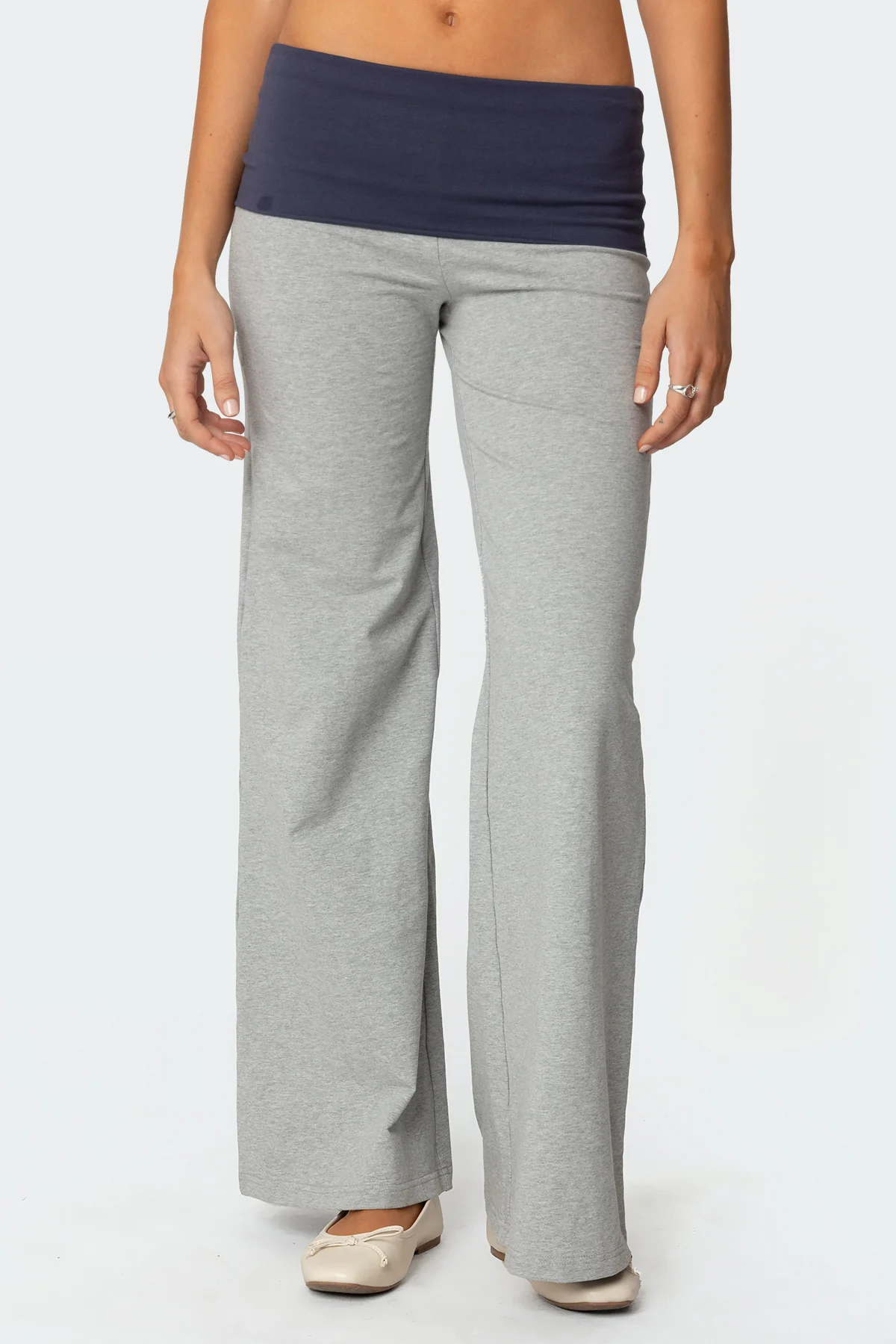 Wide Leg Contrast Foldover Pants - Image 2