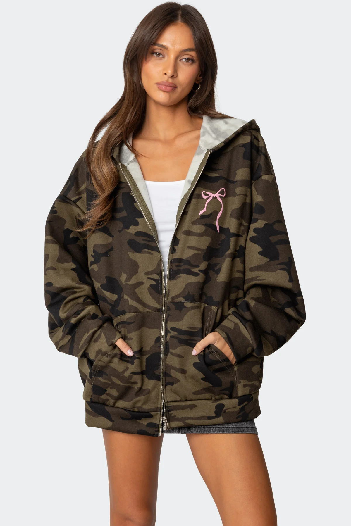 Camo Oversized Bow Detail Hoodie - Image 3