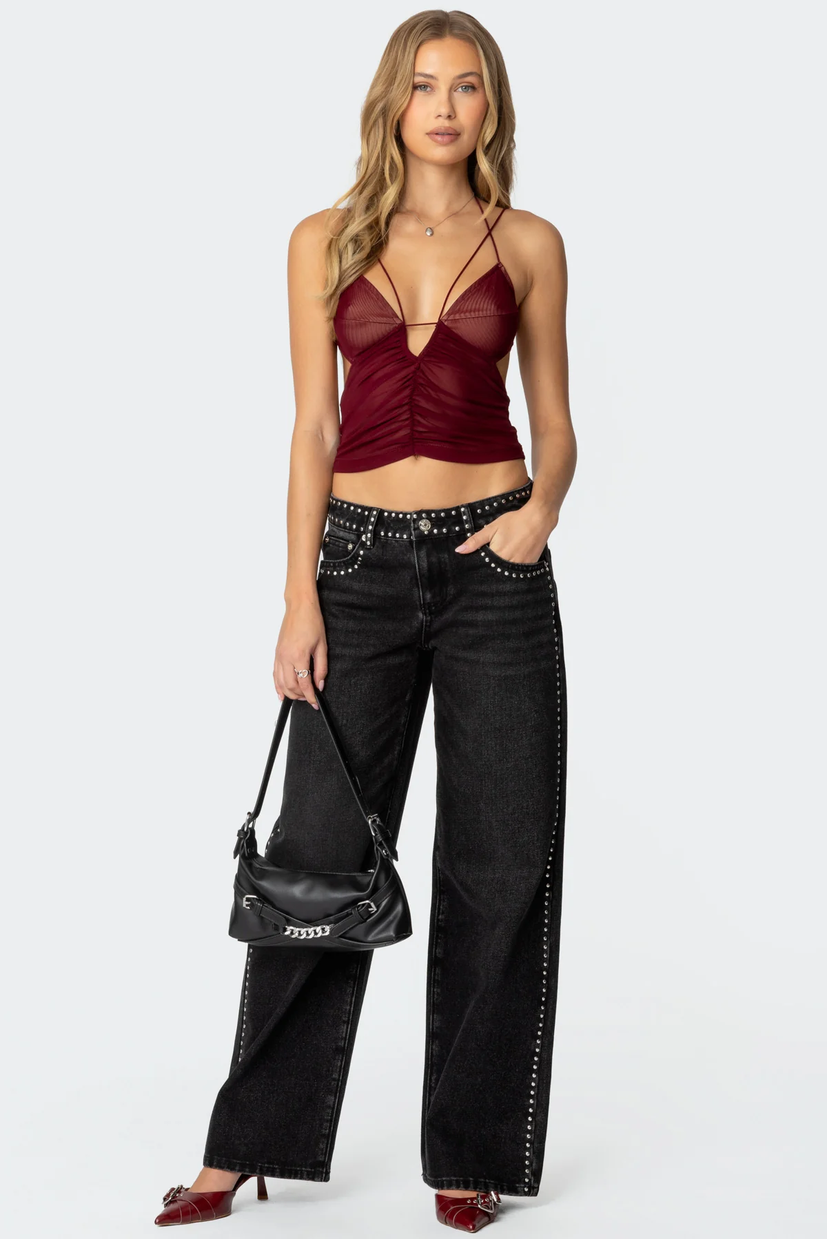 Strappy Ruched Mesh Top - Image 5
