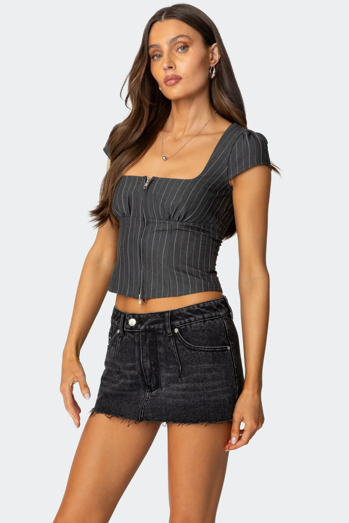 Keni Pinstripe Zip Up Top - Image 3