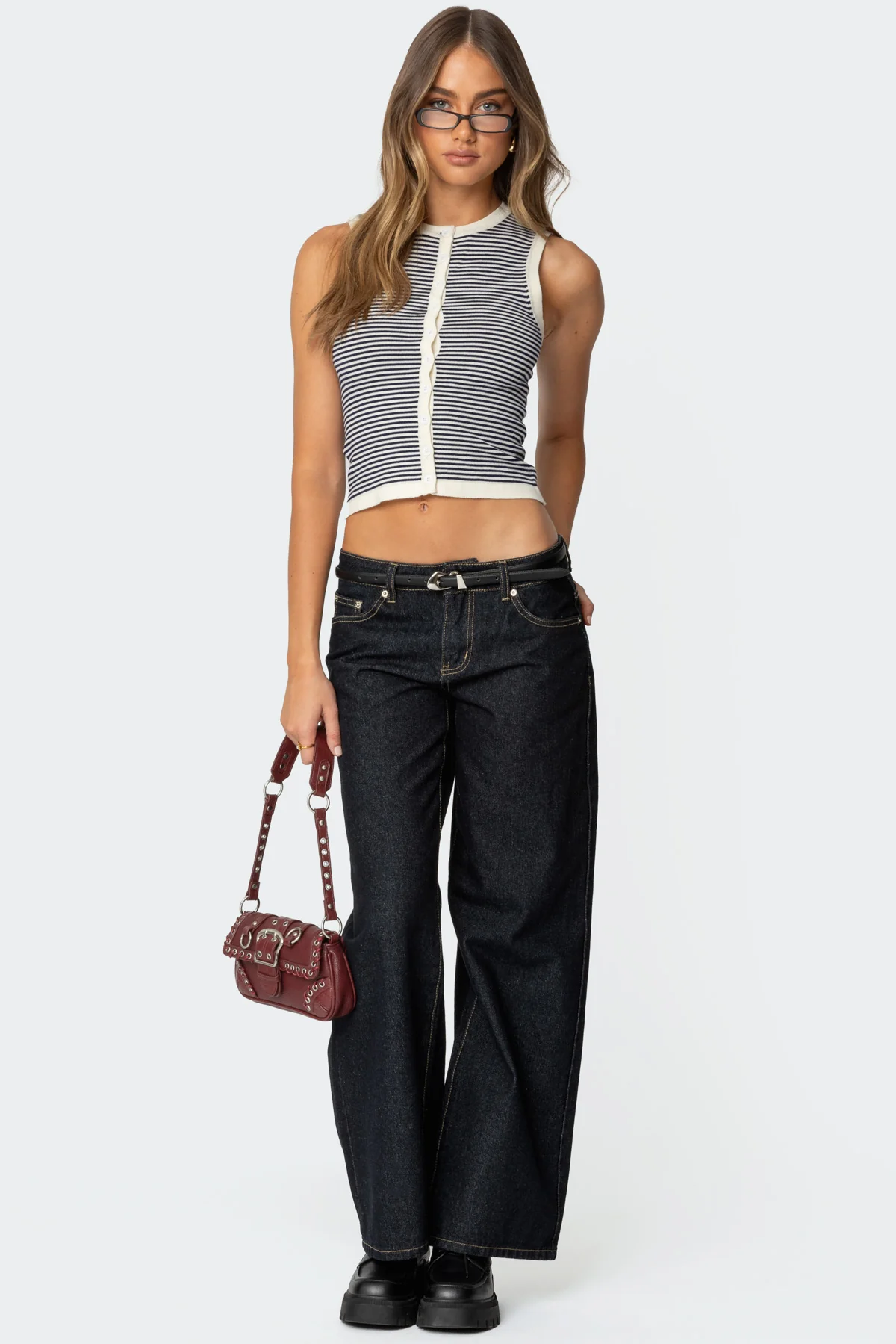 Everson Striped Button Up Knit Top - Image 2