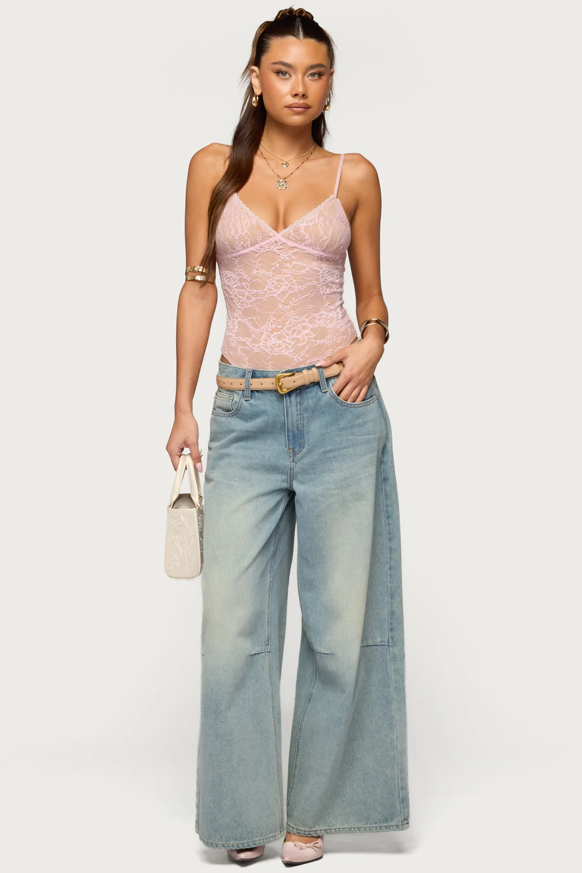 Nolyn Sheer Lace V Neck Bodysuit - Image 2