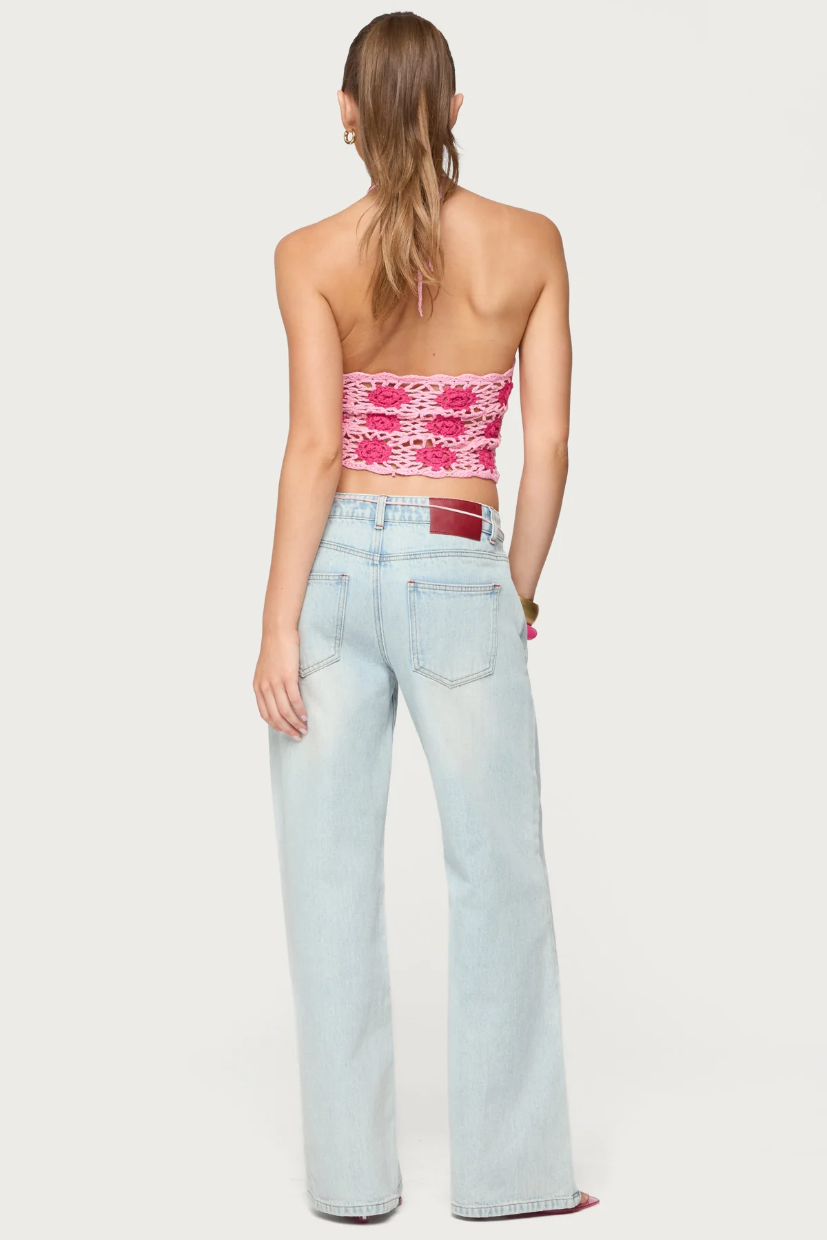 Contrast Floral Crochet Halter Top - Image 5