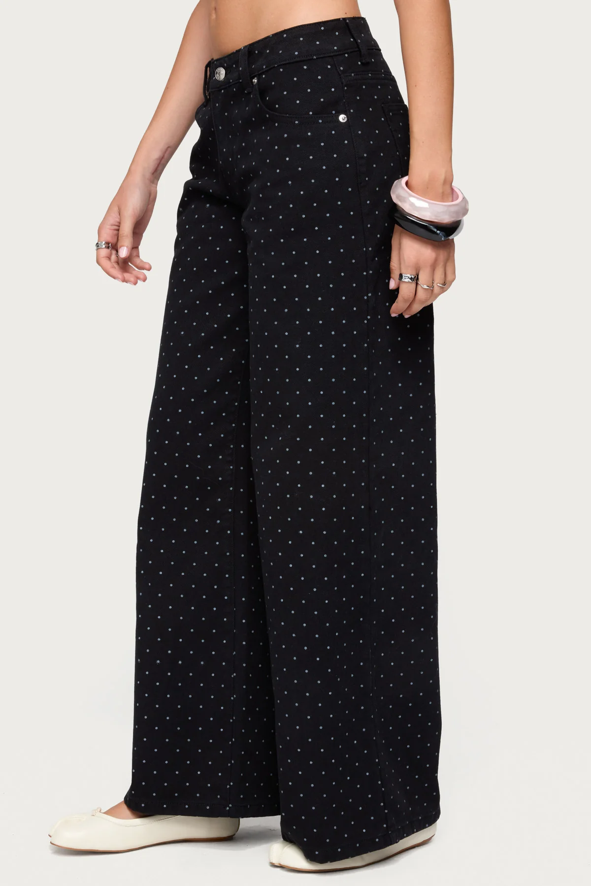 Misha Polka Dot Low Rise Baggy Jeans - Image 4