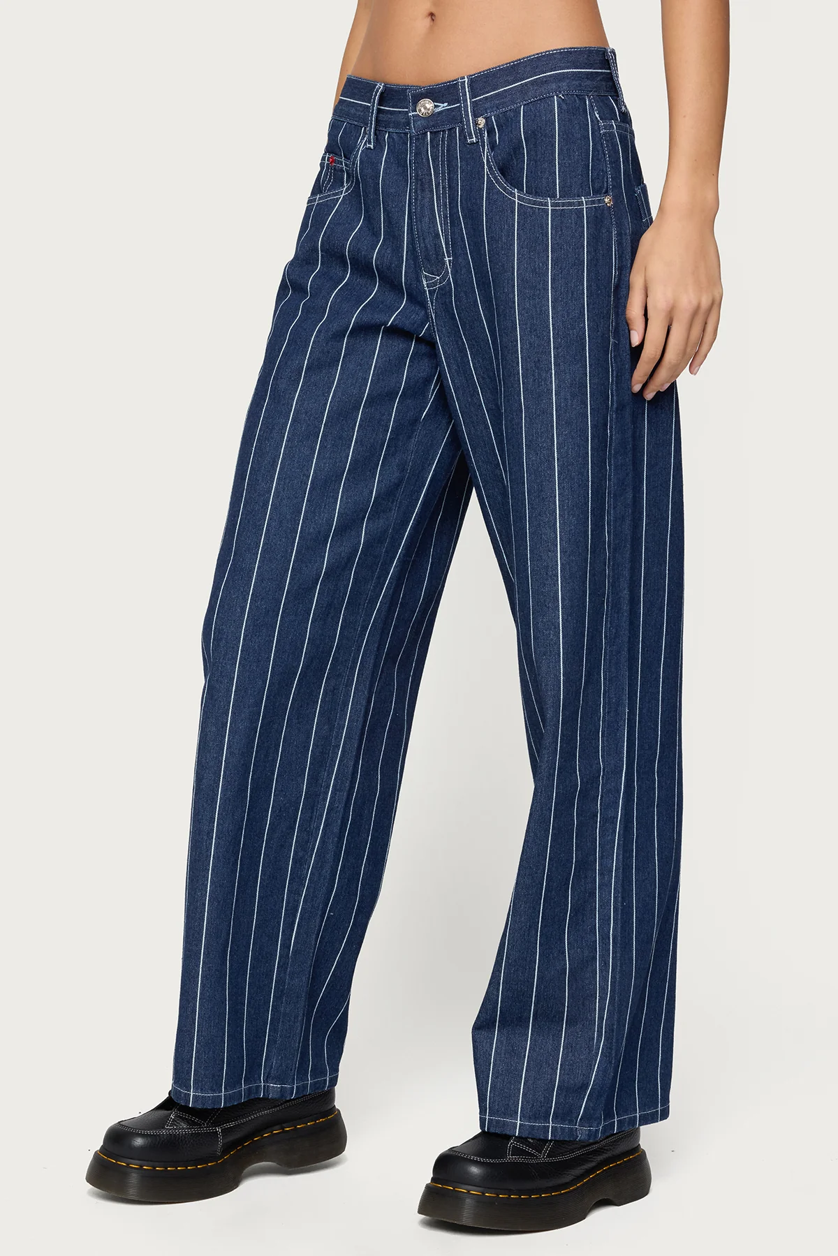 Kyler Pinstripe Mid Rise Baggy Jeans - Image 4