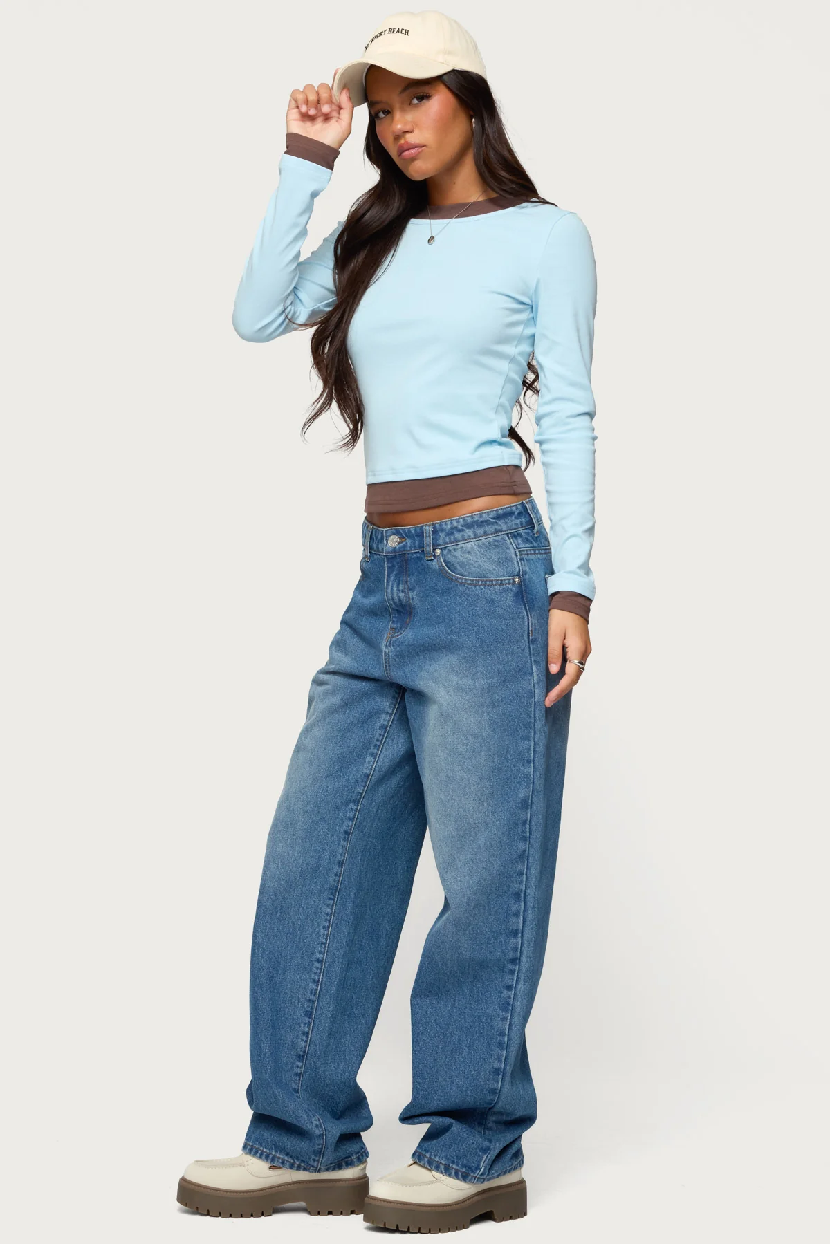 Contrast Layered Look Long Sleeve T Shirt - Image 4