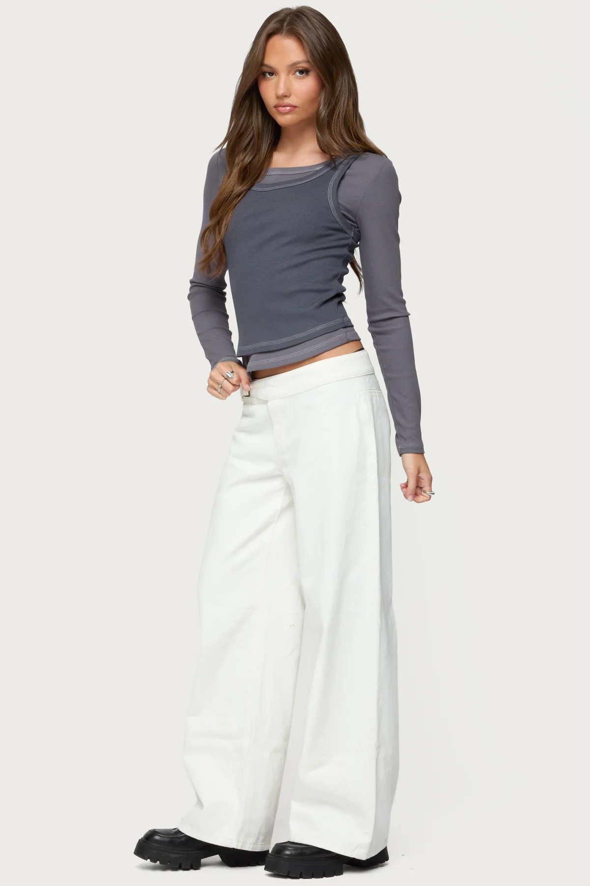 Zane Contrast Layered Long Sleeve Top - Image 4