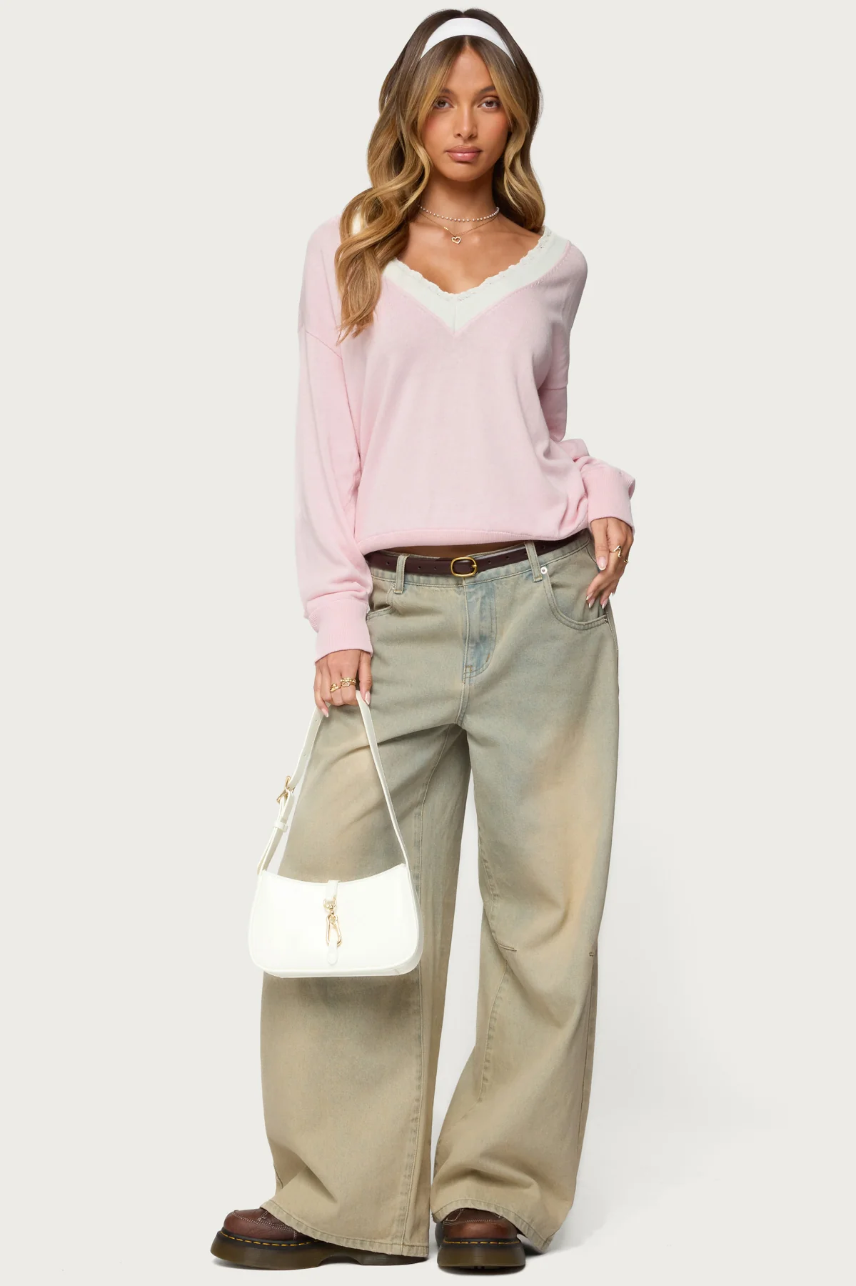 Marie Contrast Lacey V Neck Sweater - Image 2