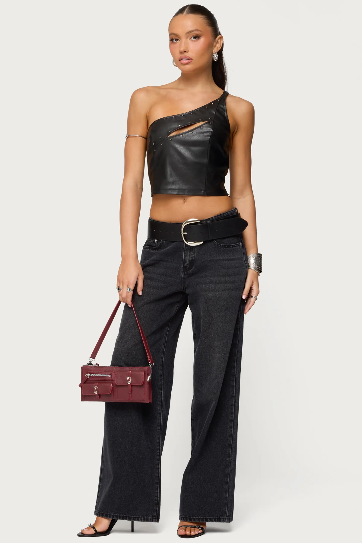 Asymmetric Cutout Faux Leather Top - Image 2