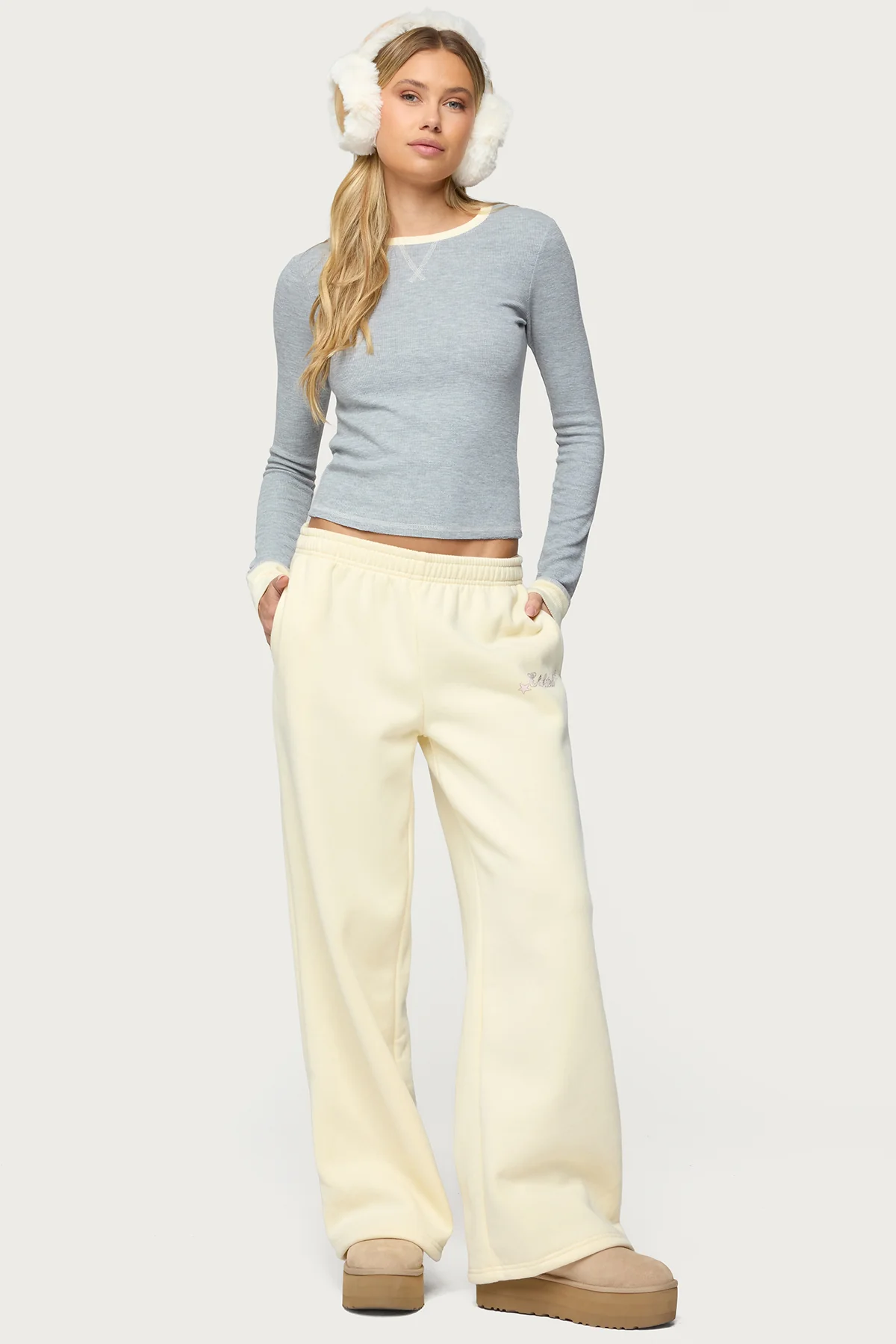 Rora Contrast Long Sleeve Waffle Top - Image 2