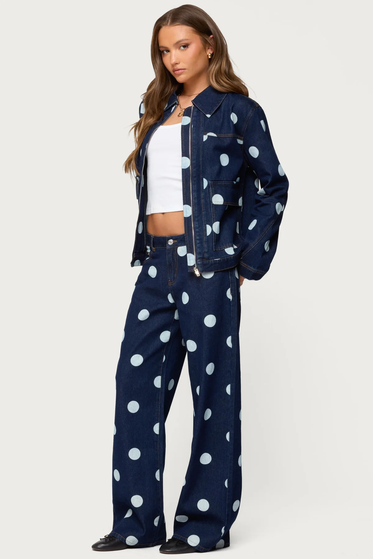 Leyah Polka Dot Oversized Denim Jacket - Image 5