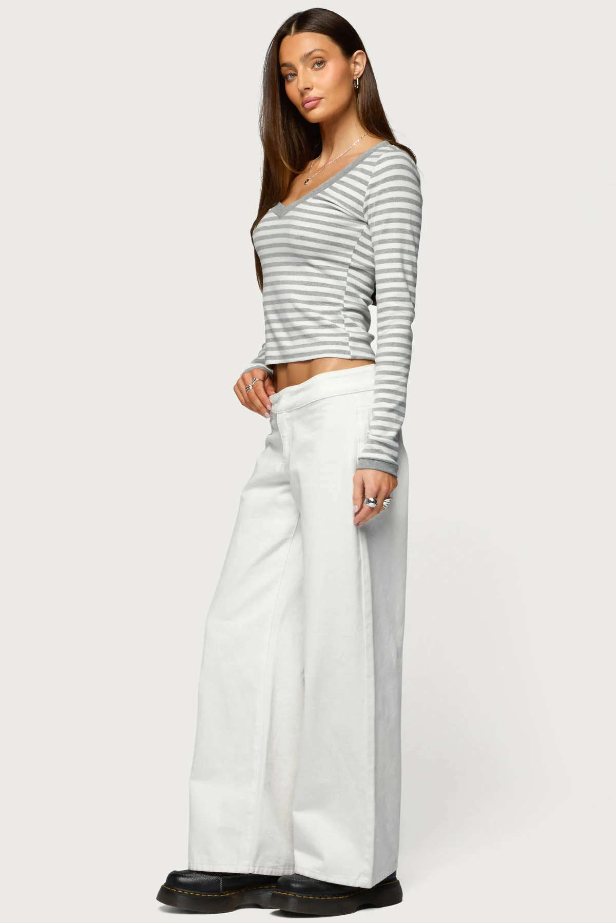 Kimi Striped Long Sleeve V Neck Top - Image 5