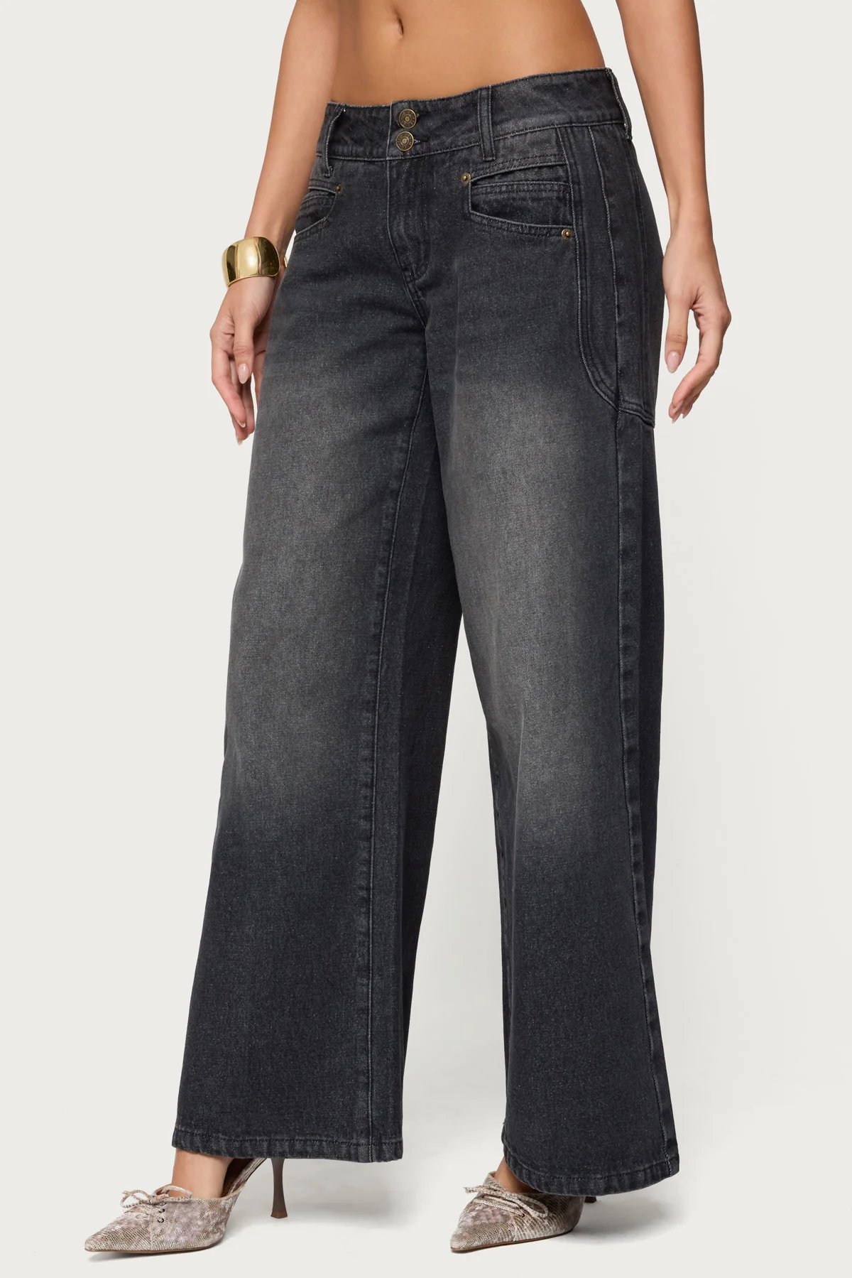 Charlize Stitched Washed Low Rise Baggy Jeans - Image 3