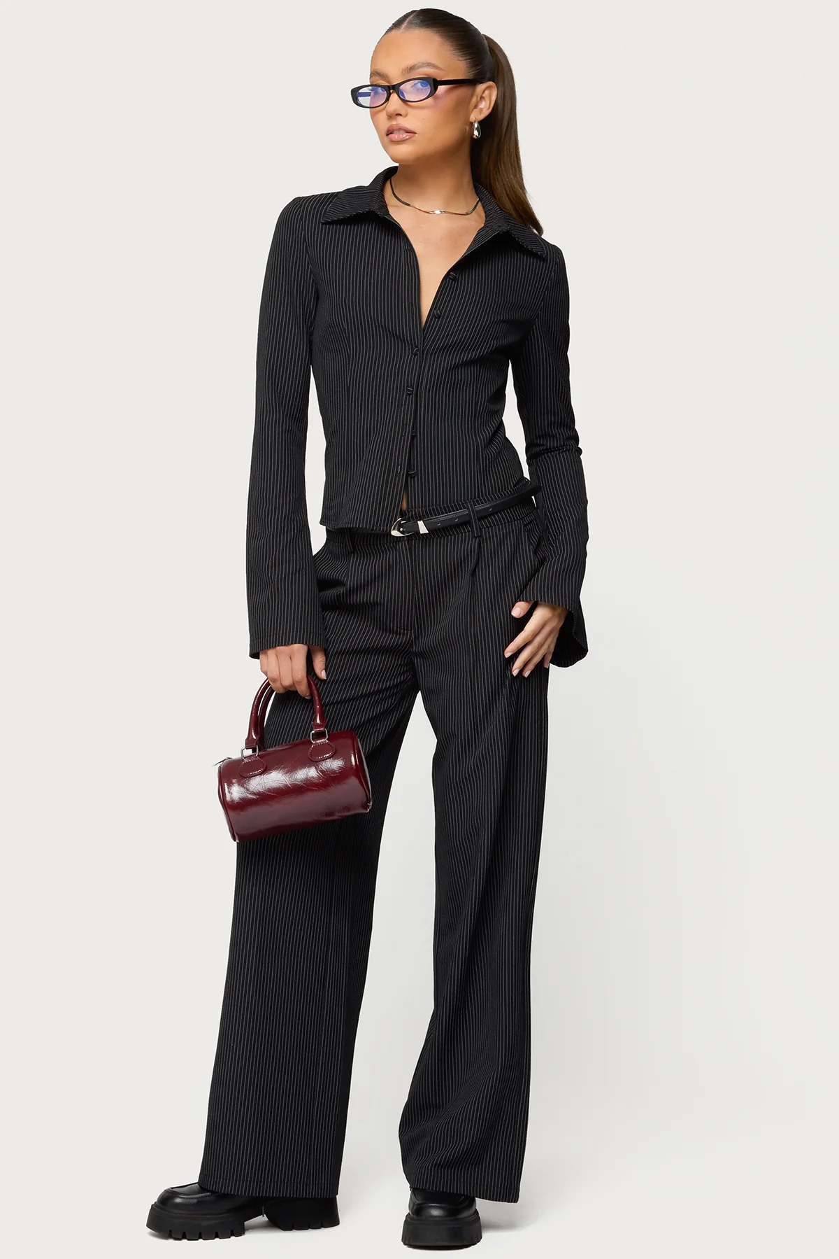 Pinstripe Tailored Button Up Shirt - Image 2