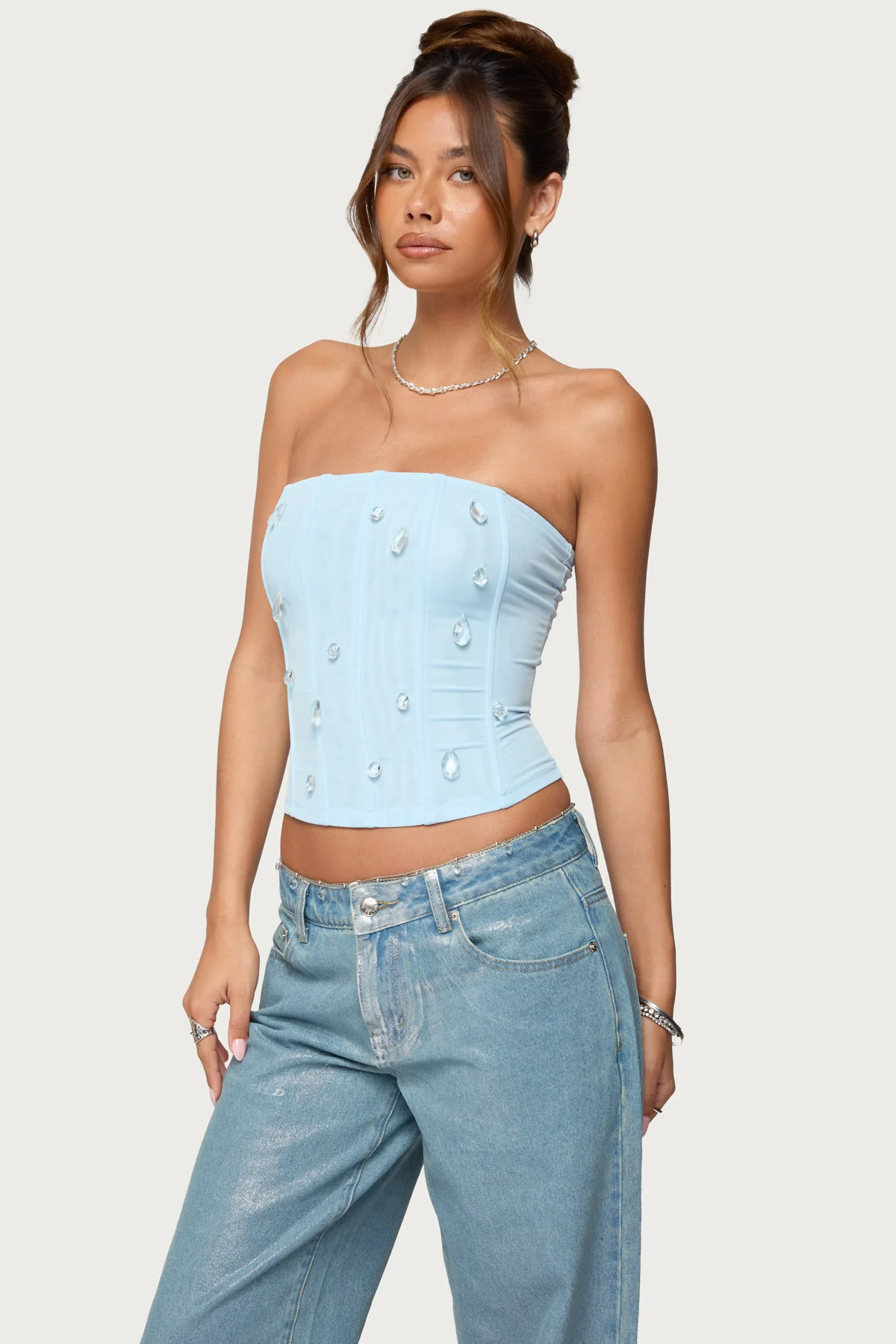 Lexah Faux Crystal Strapless Mesh Corset - Image 3