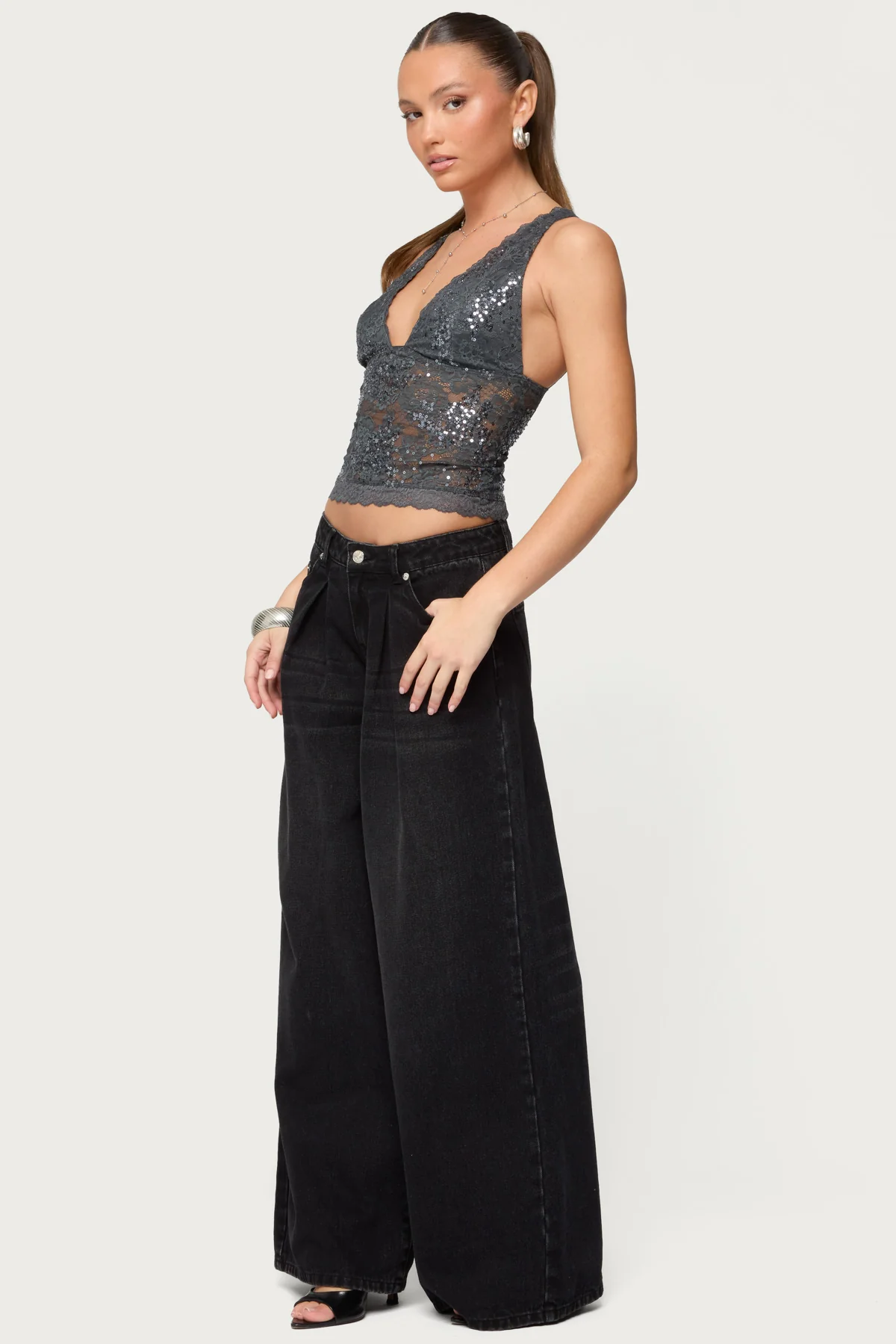 Isabela Sequin Sheer Lace Tank Top - Image 4