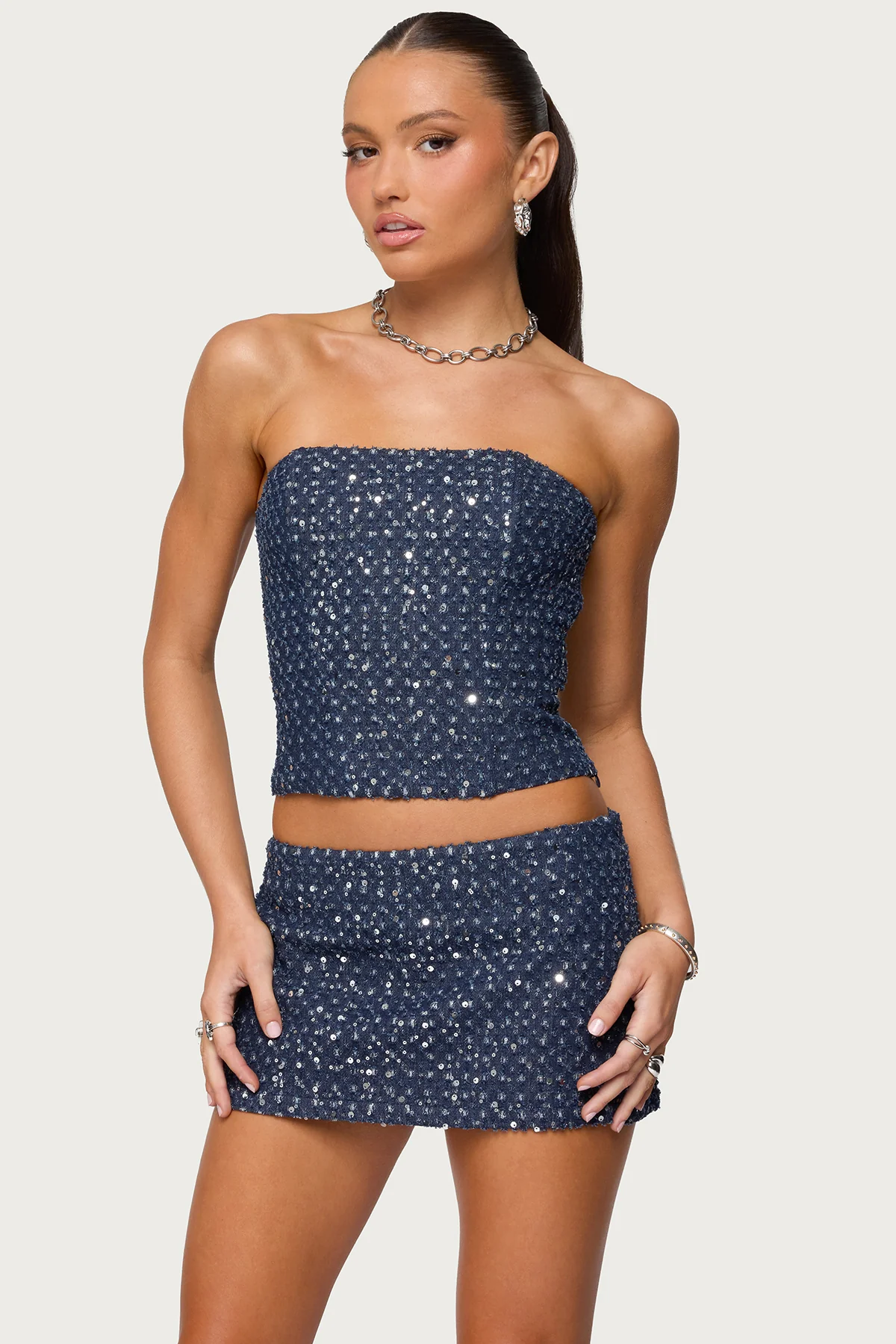 Sora Sequin Distressed Denim Corset - Image 2