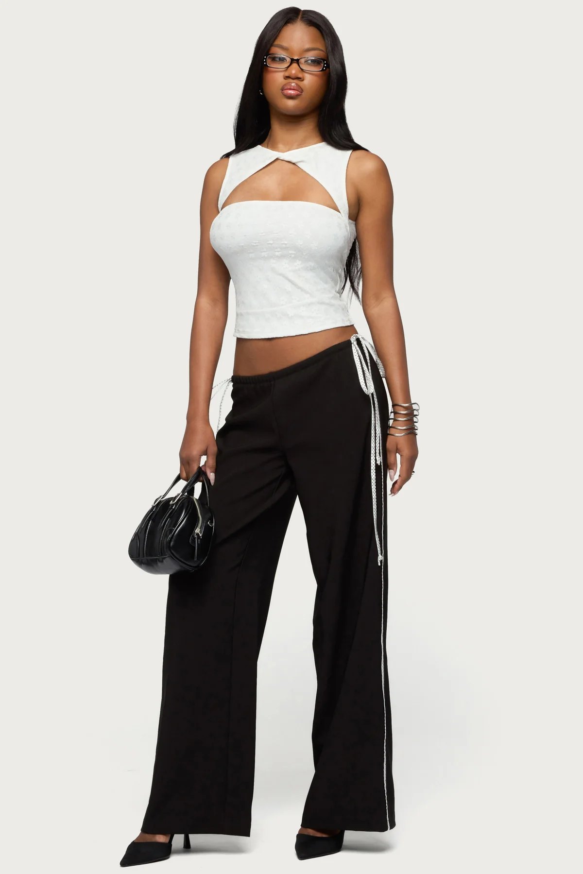 Elisia Twist Cutout Flower Lace Top - Image 2