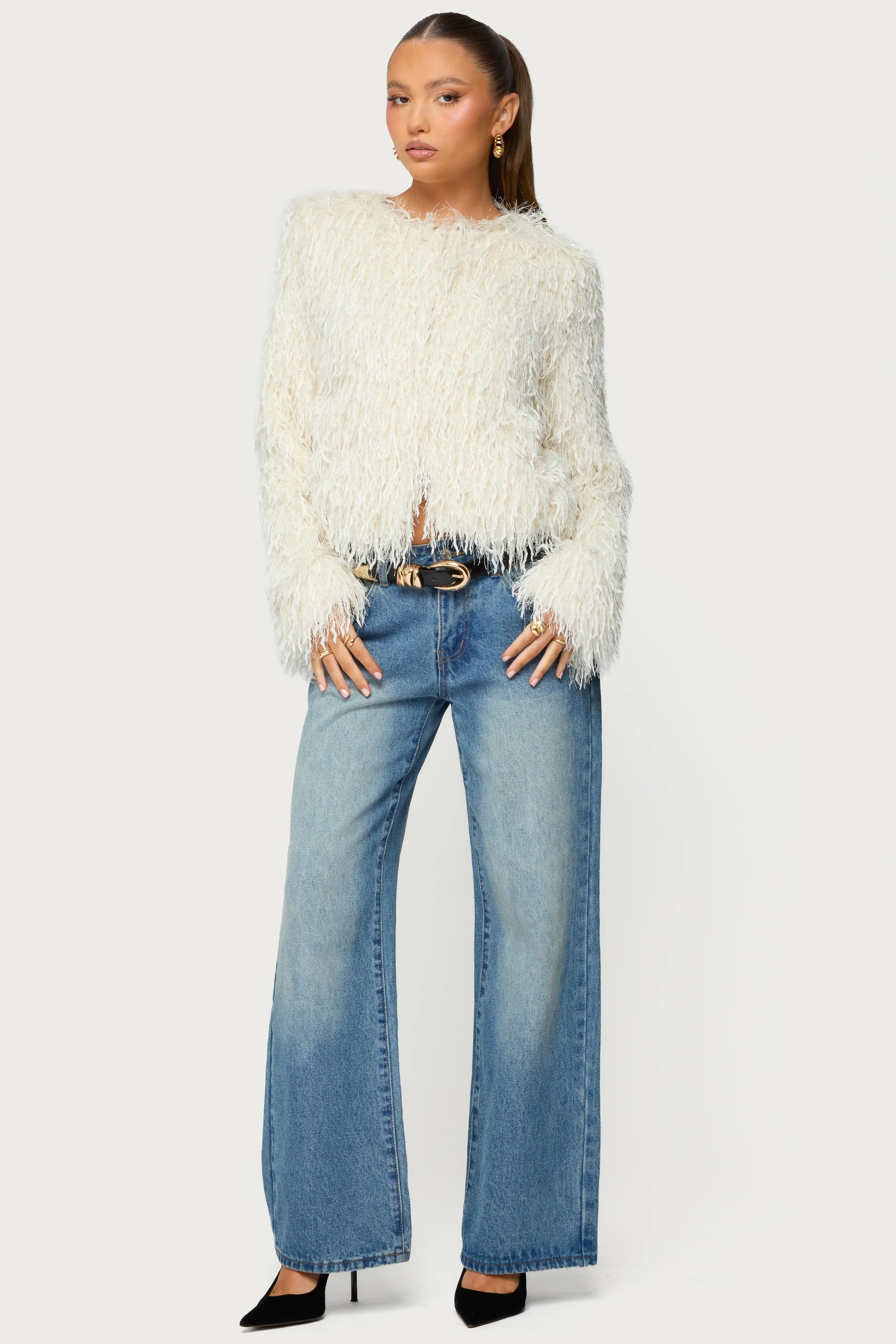 Aleandra Fringed Faux Feather Jacket - Image 4